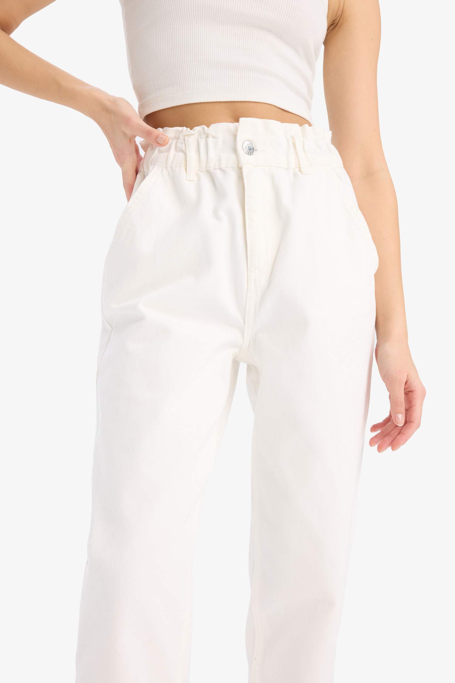 Paperbag Gabardin Kumaş Pantolon Cepli Standart Paça