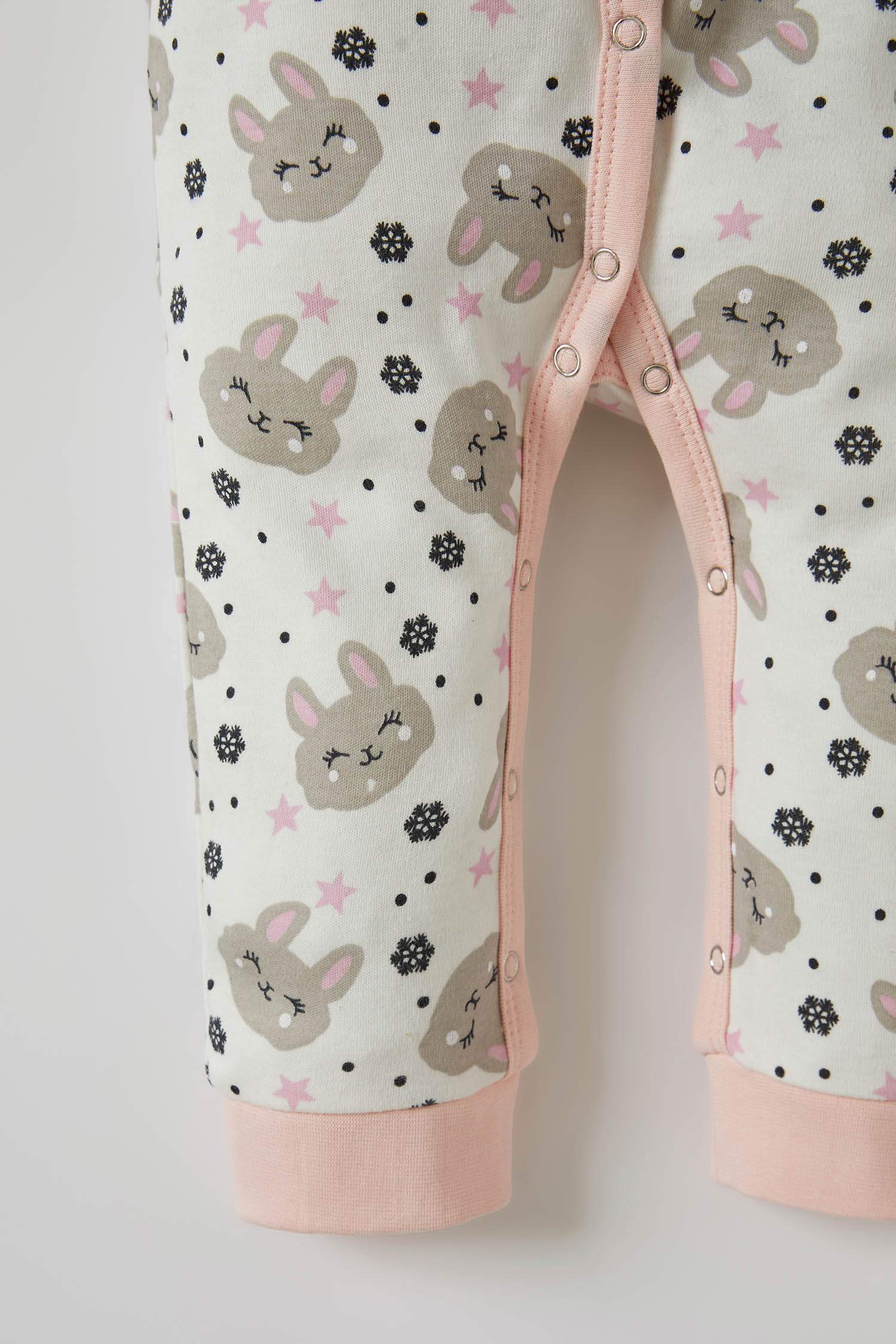 Ekru Kız Bebek Kız Bebek Kedi Desenli Çıtçıtlı Tulum