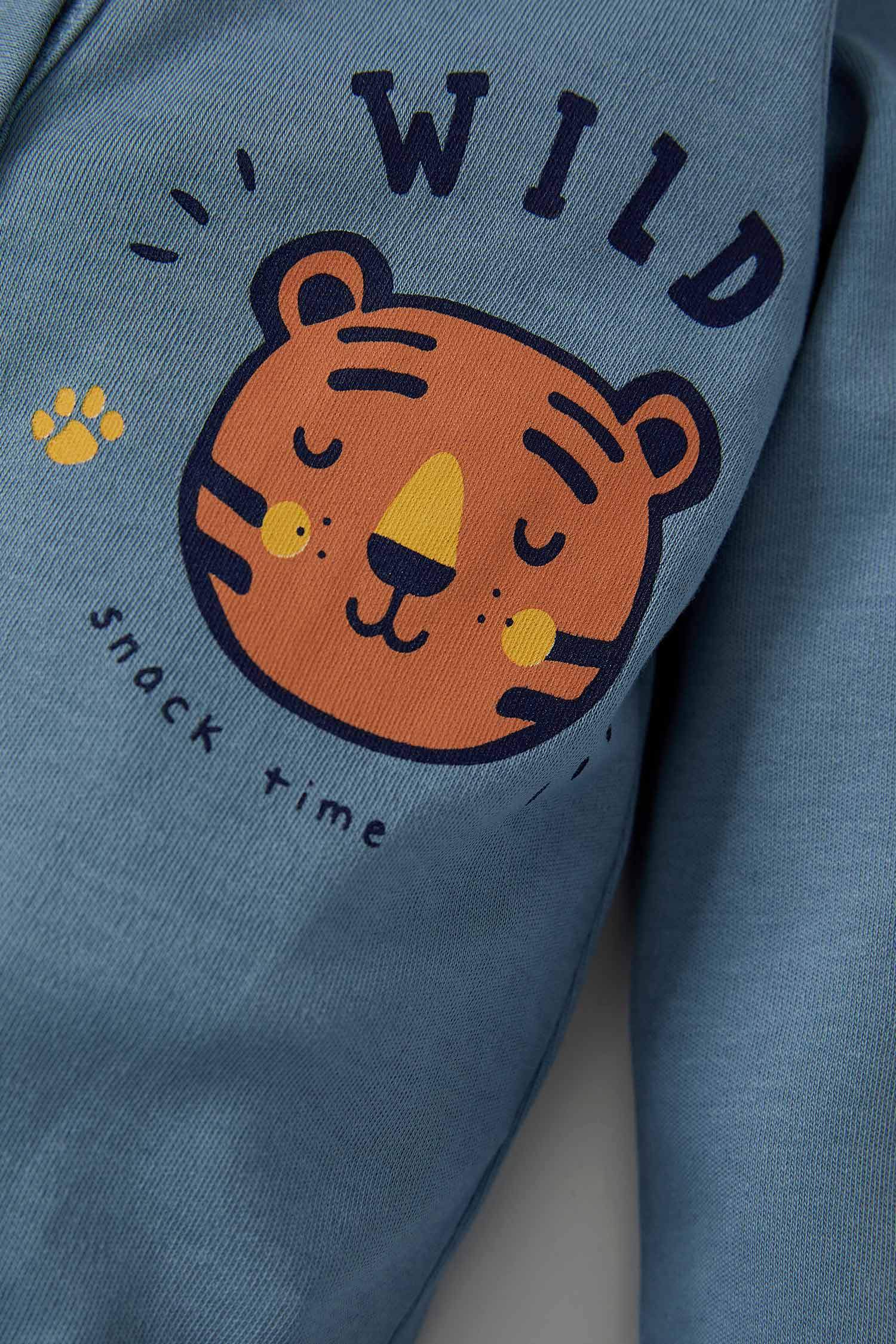 Mavi Erkek Bebek Erkek Bebek Sevimli Kaplan Baskı Çıtçıtlı