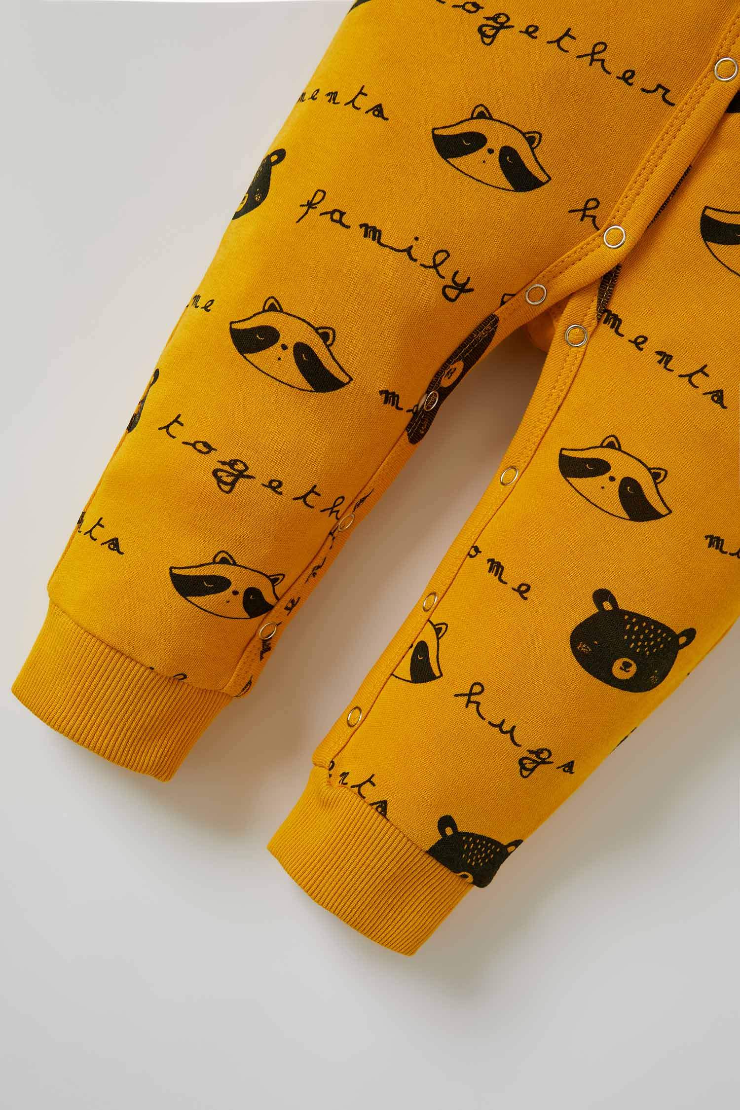 Sarı Erkek Bebek Erkek Bebek Panda Desenli Çıtçıtlı Tulum