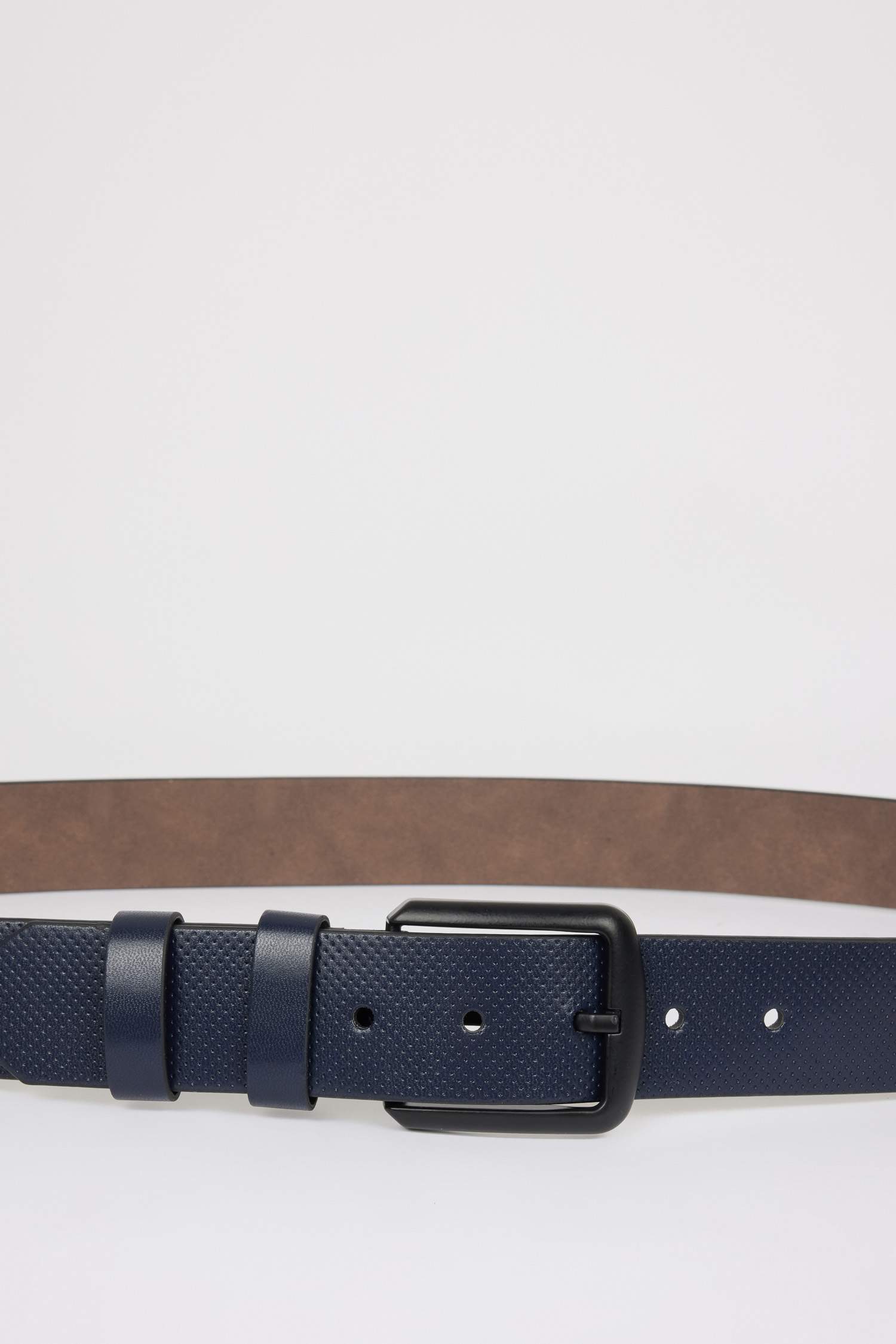 Man Rectangle Clasp Faux Leather Denim Belt