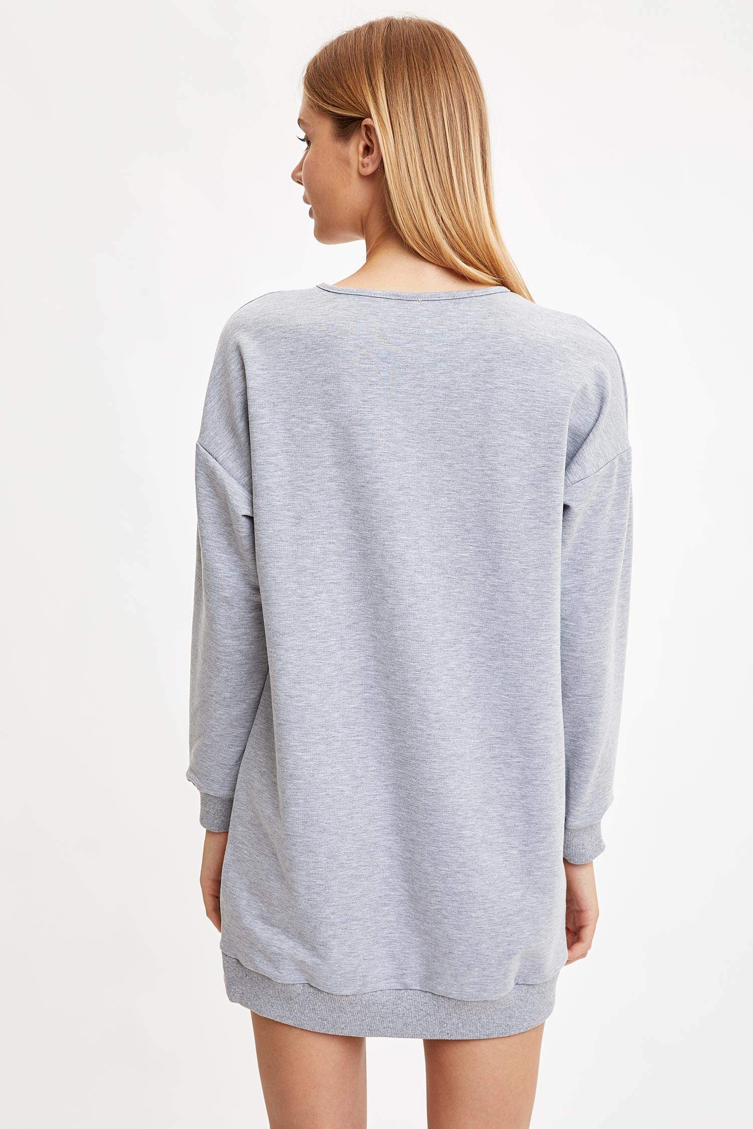 Defacto Fall In Love Regular Fit Yuvarlak Yaka Baskılı Sweatshirt Kumaşı Elbise. 4
