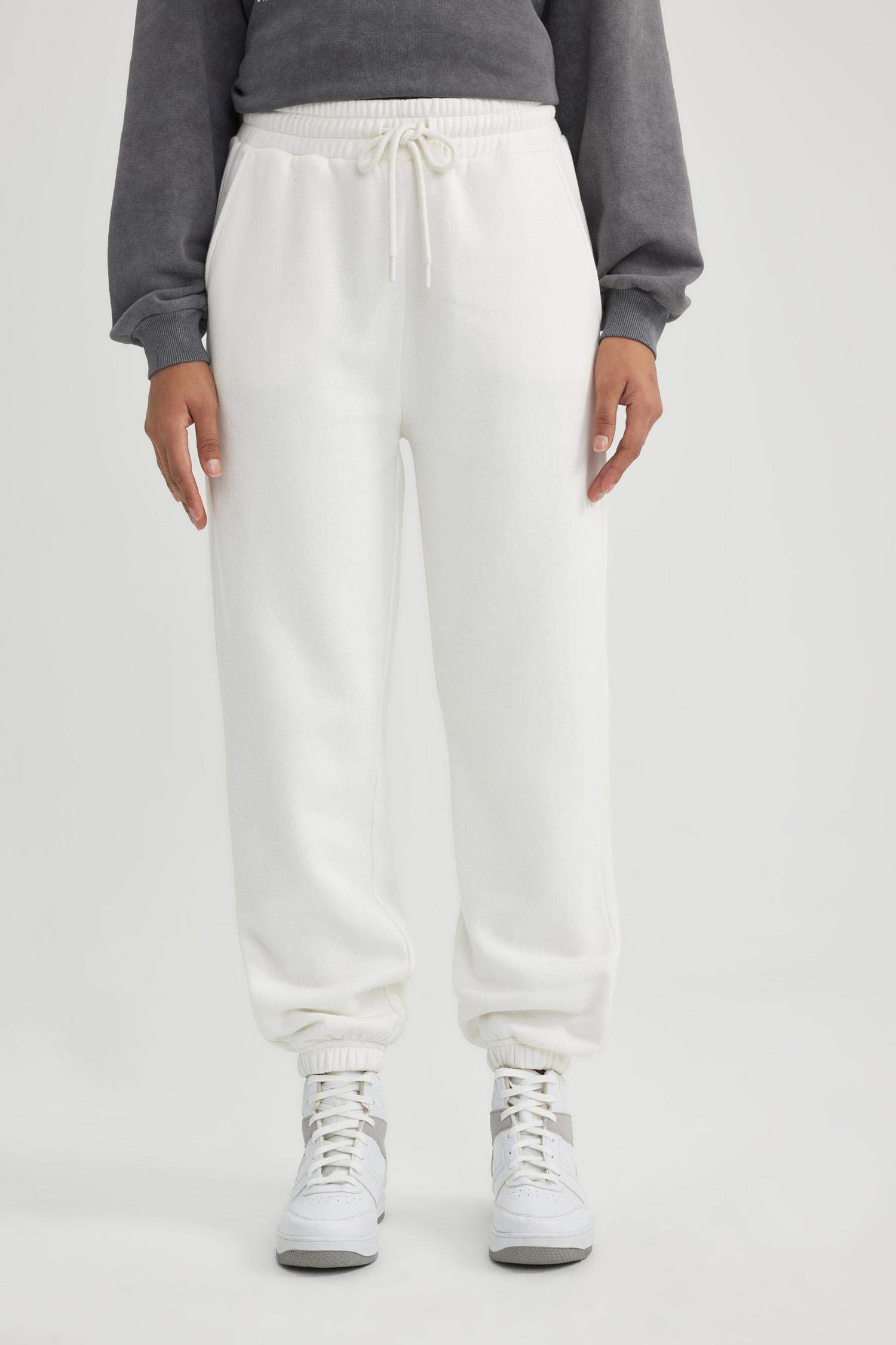 Standart Fit Kalın Jogger Eşofman Altı Bel Paça Lastikli Basic Düz Uzun Boy