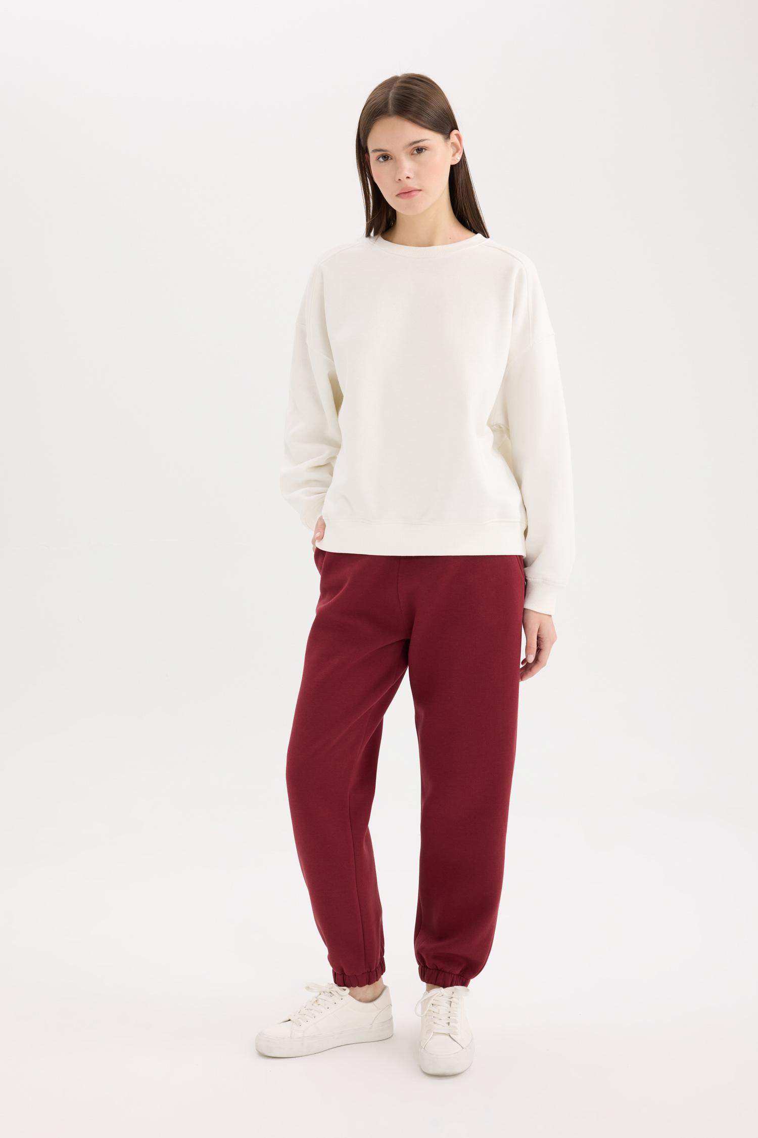 سروال قماش سميك جوجر قصة عادية بساق مطاطي