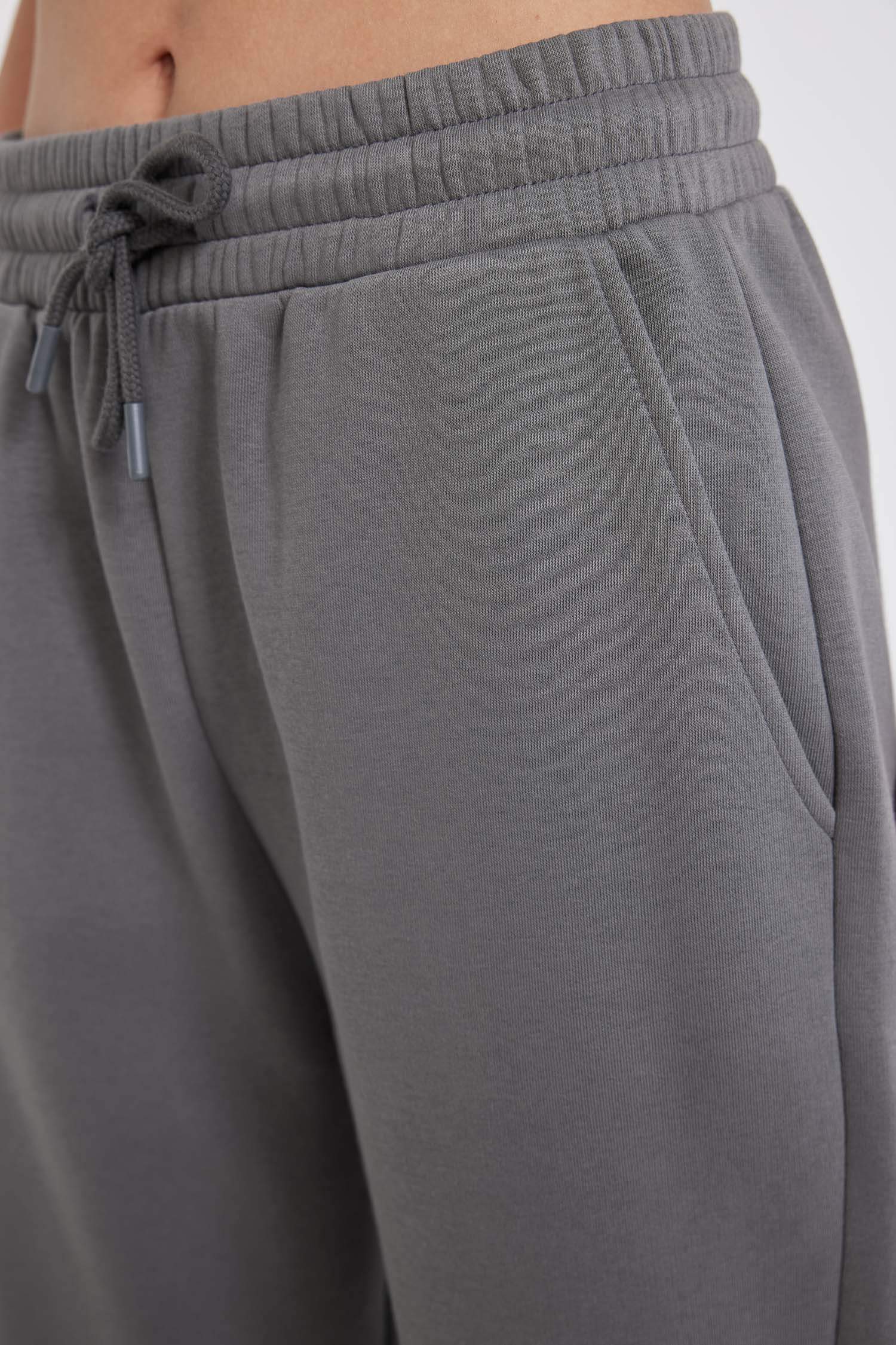 Standart Fit Kalın Jogger Eşofman Altı Bel Paça Lastikli Basic Düz Uzun Boy