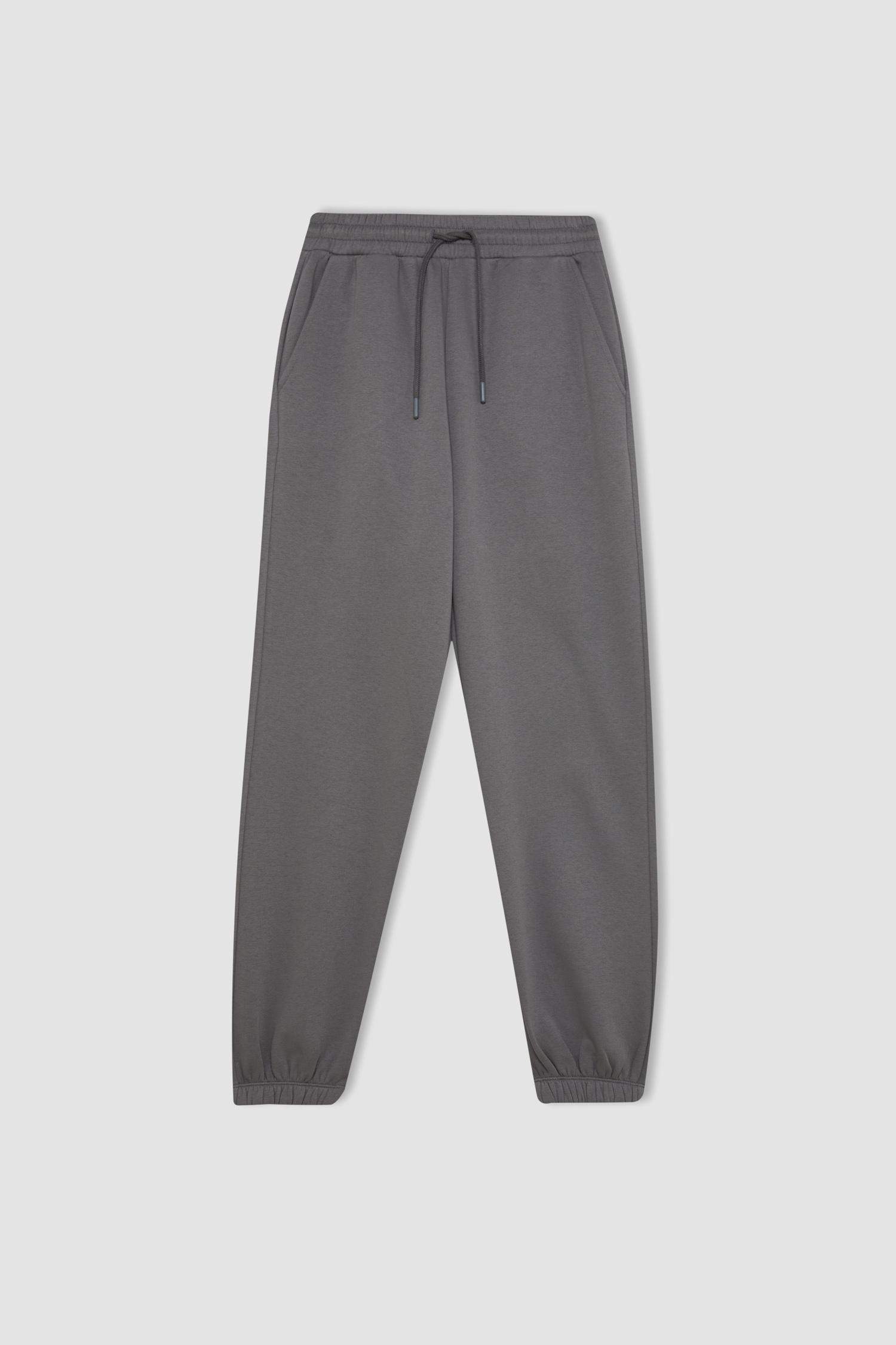 Standart Fit Kalın Jogger Eşofman Altı Bel Paça Lastikli Basic Düz Uzun Boy