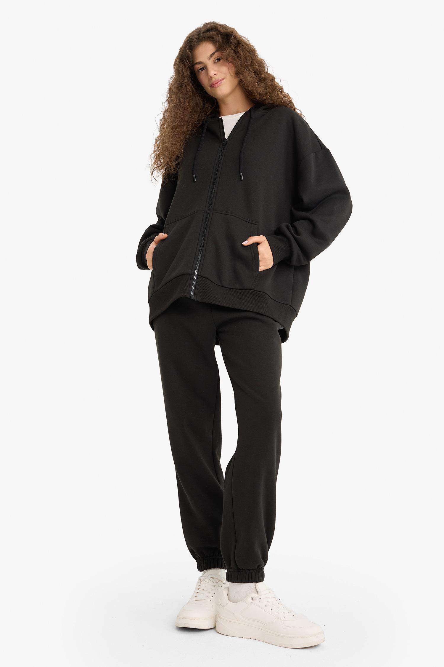 Standart Fit Kalın Jogger Eşofman Altı Bel Paça Lastikli Basic Düz Uzun Boy