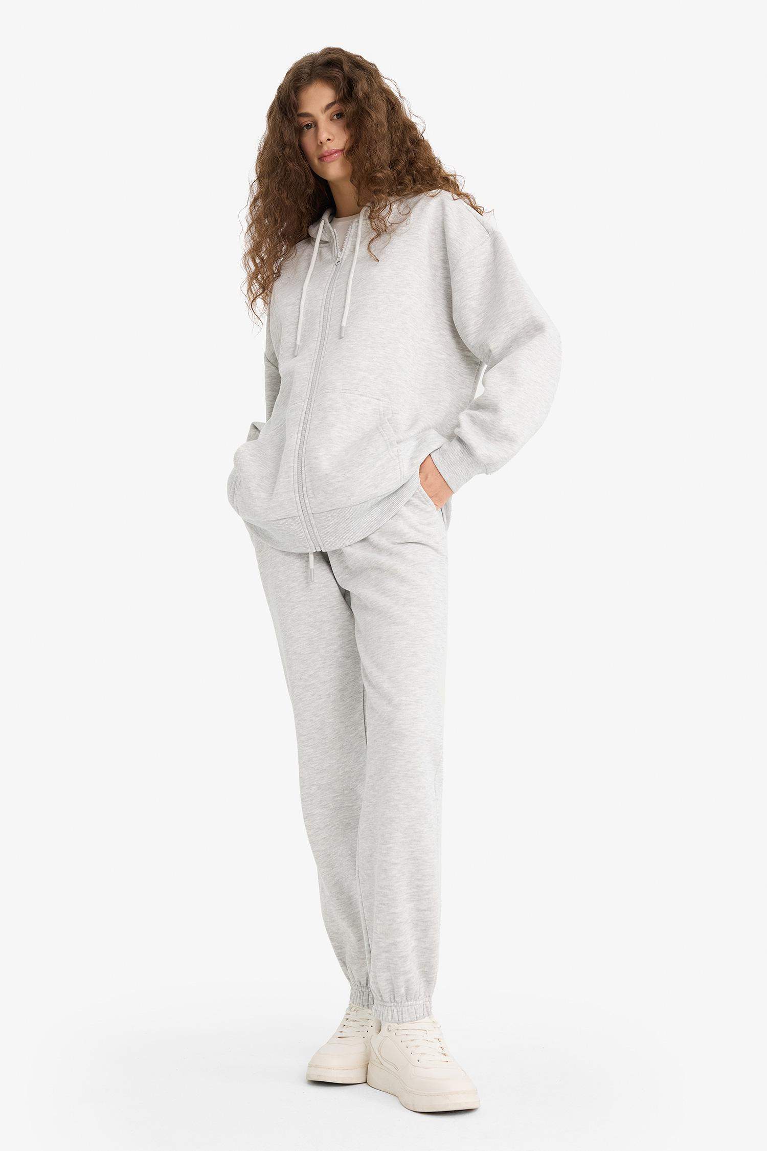 Standart Fit Kalın Jogger Eşofman Altı Bel Paça Lastikli Basic Düz Uzun Boy