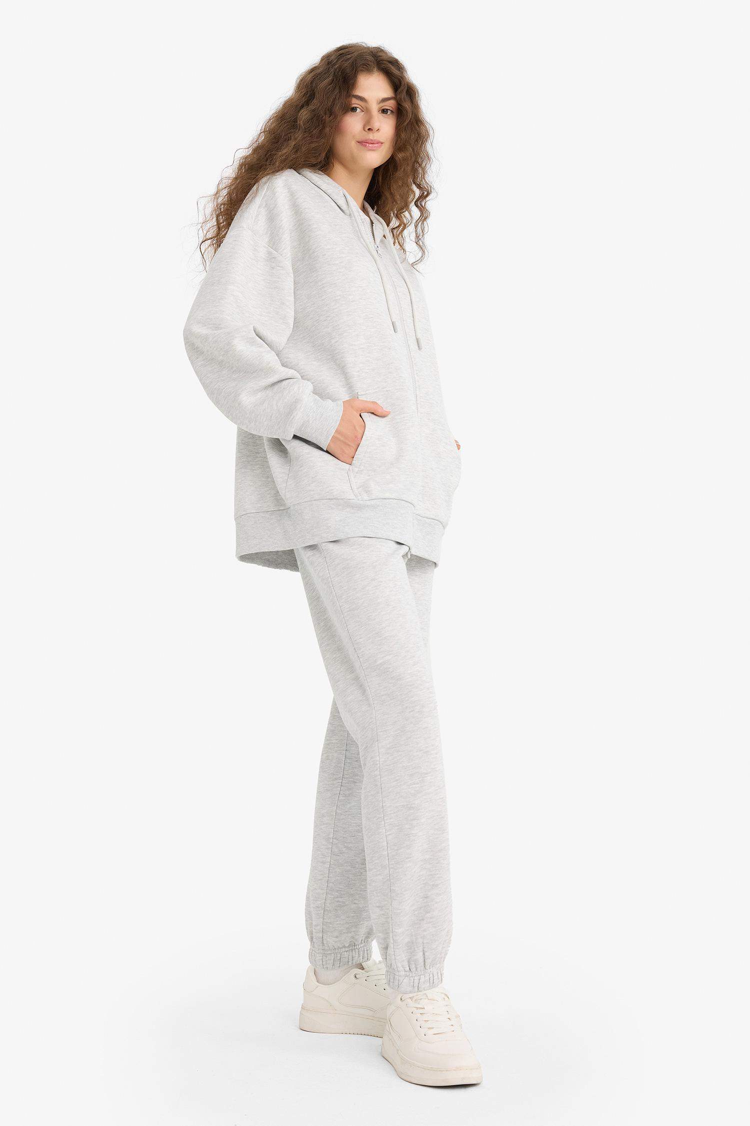 Standart Fit Kalın Jogger Eşofman Altı Bel Paça Lastikli Basic Düz Uzun Boy