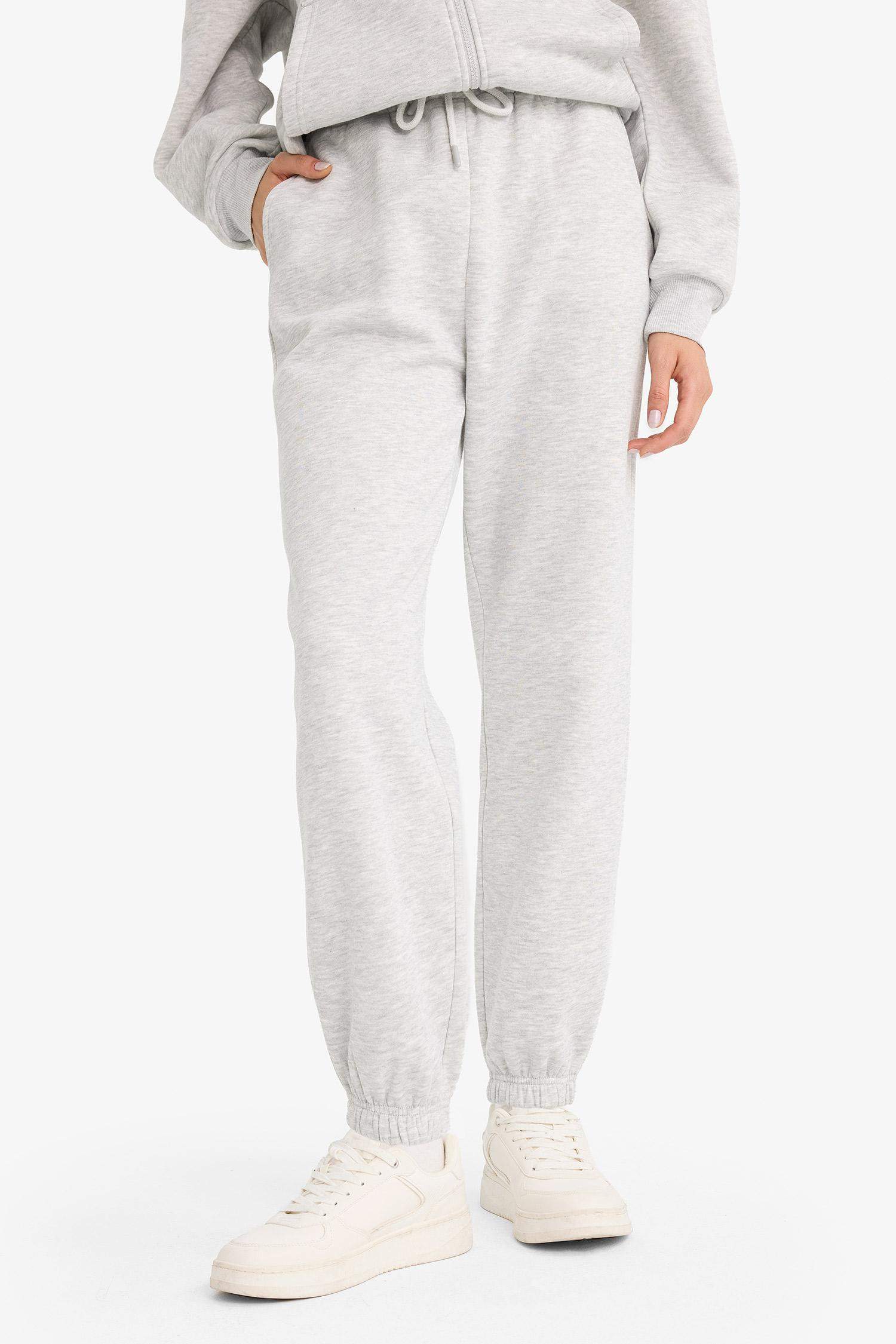 Standart Fit Kalın Jogger Eşofman Altı Bel Paça Lastikli Basic Düz Uzun Boy