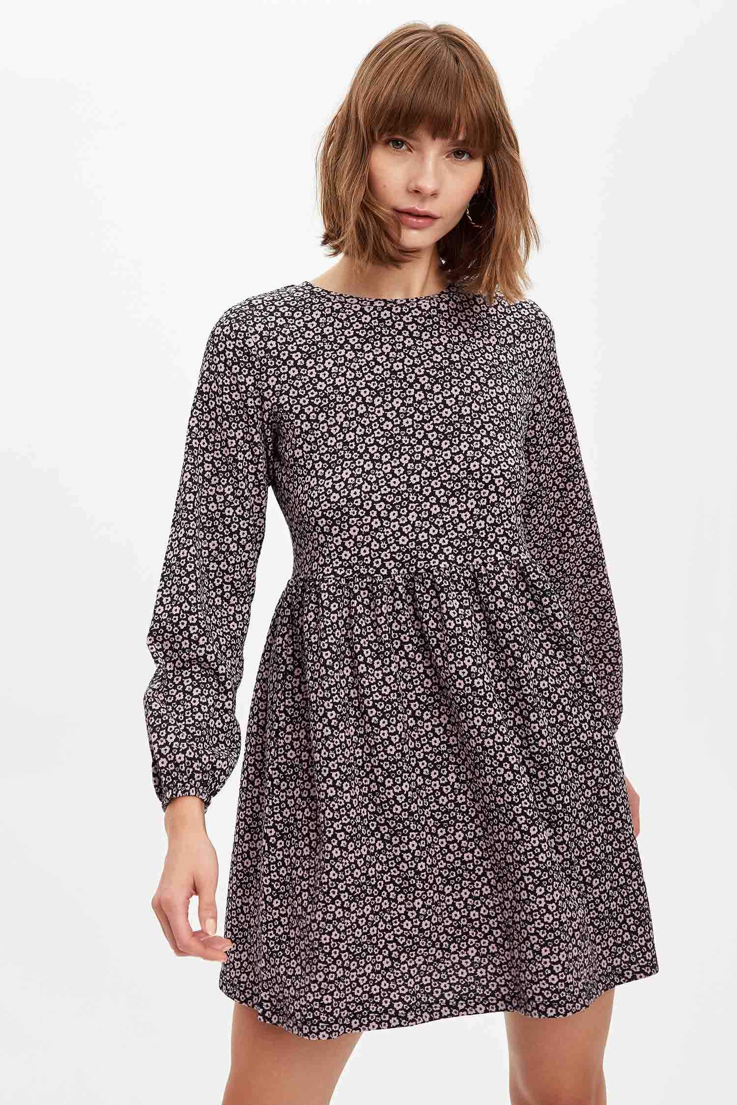 Purple WOMAN Long Sleeve Printed Mini Dress 1509624 | DeFacto