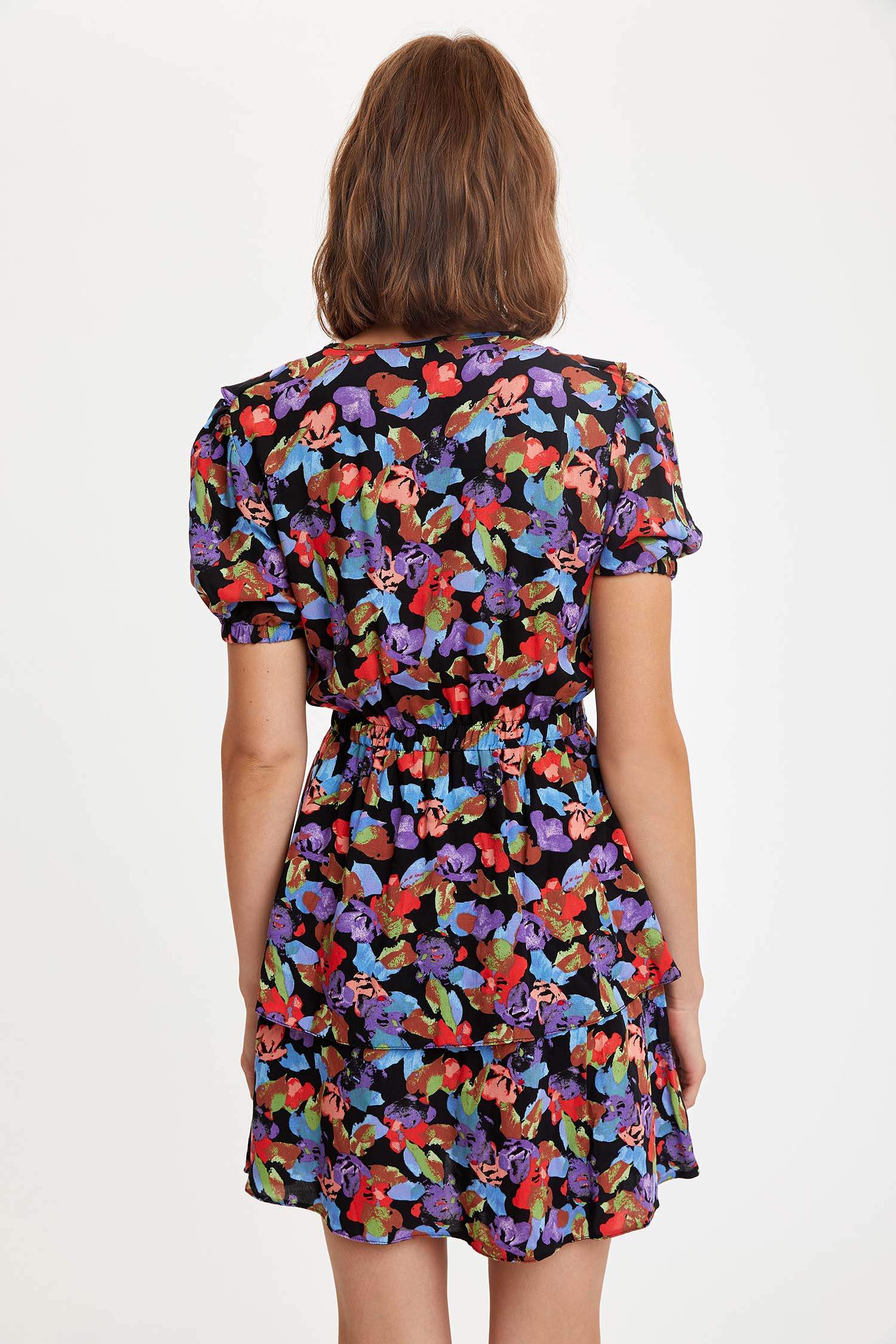 Defacto Volanlı Katlı Fırfırlı Etekli Yazlık Mini Elbise. 4