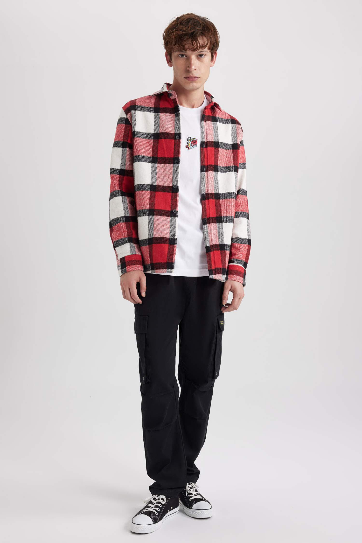 Regular Fit Polo Collar Plaid Lumberjack Flannel Shirt