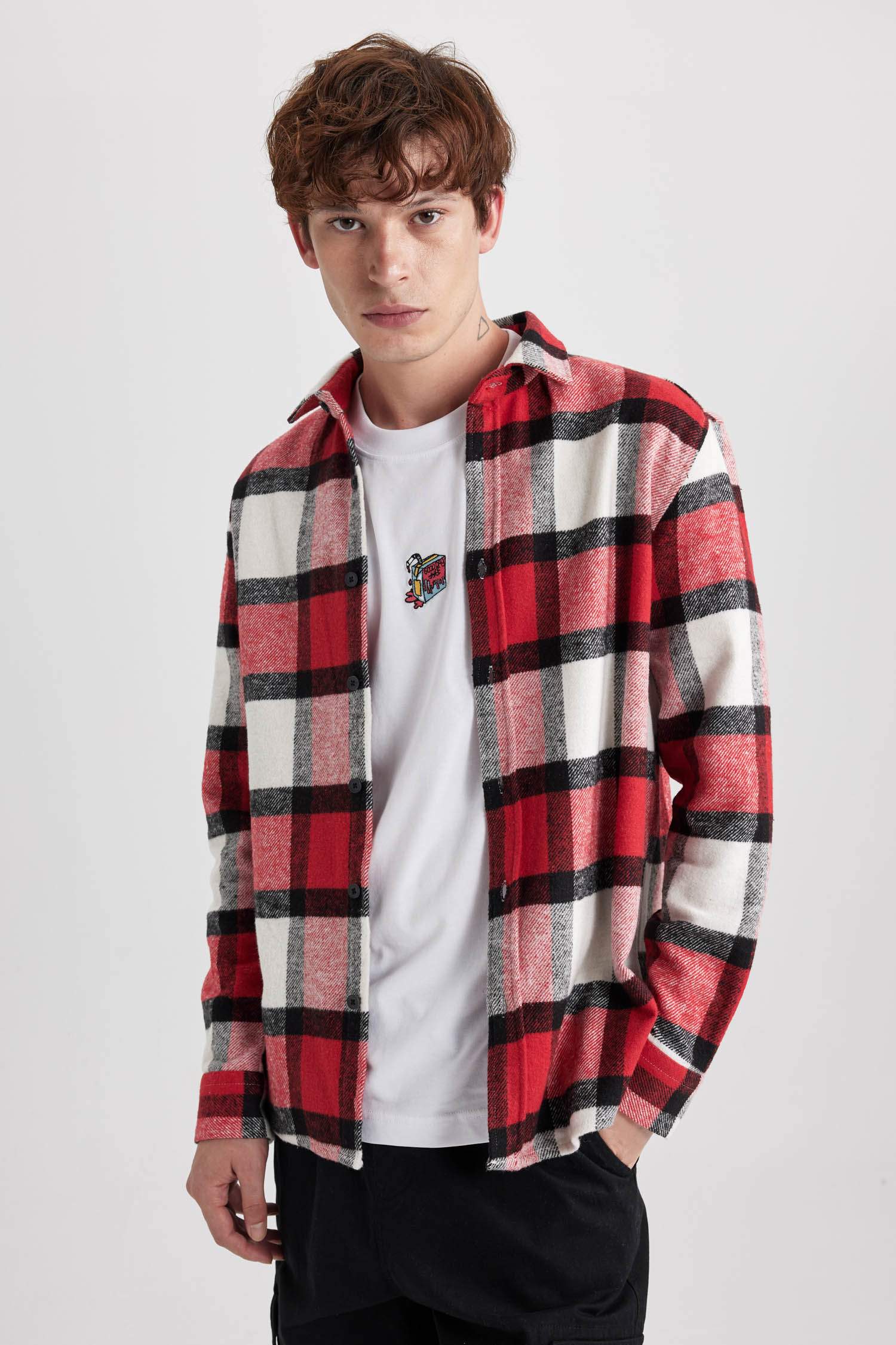 Regular Fit Polo Collar Plaid Lumberjack Flannel Shirt