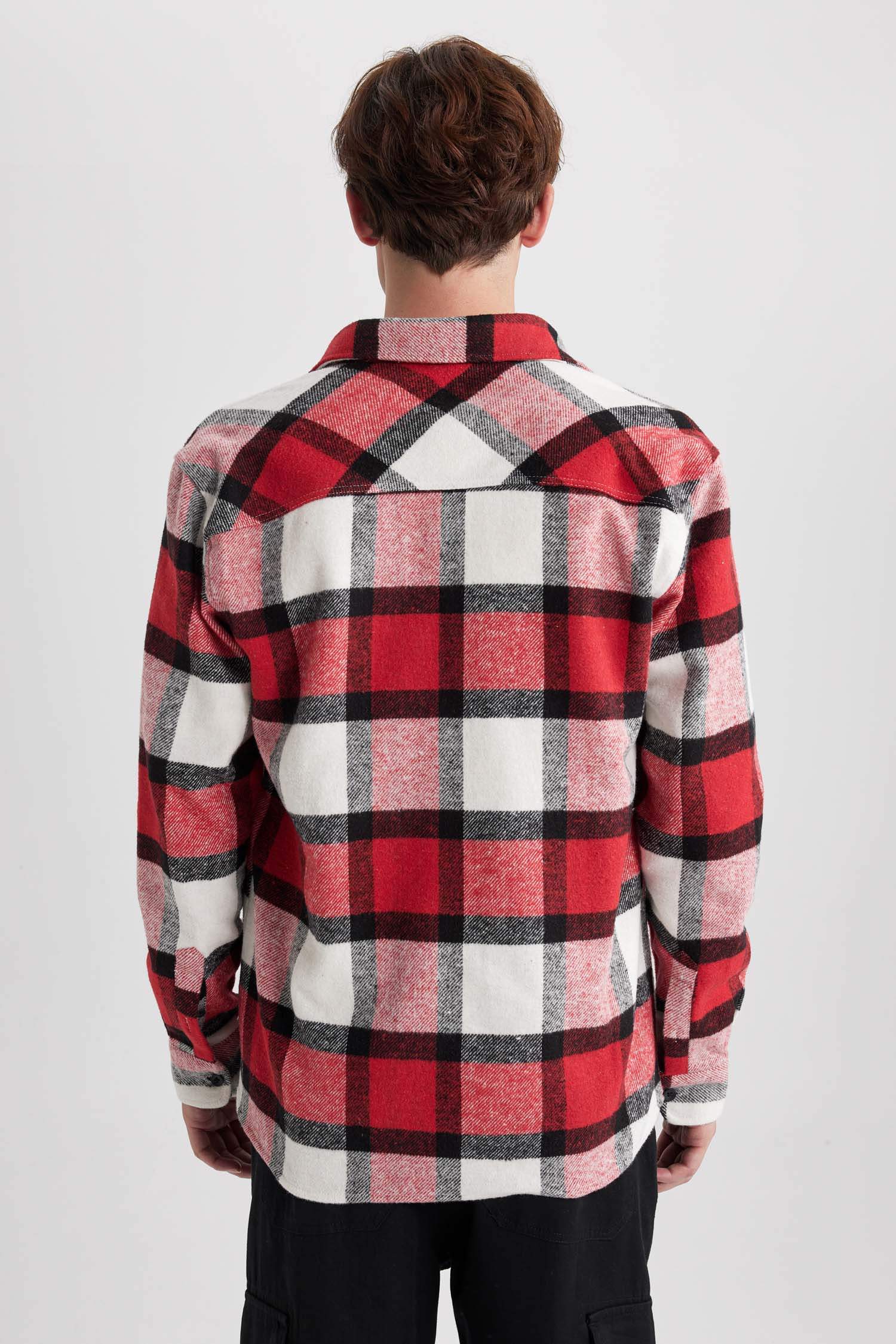 Regular Fit Polo Collar Plaid Lumberjack Flannel Shirt