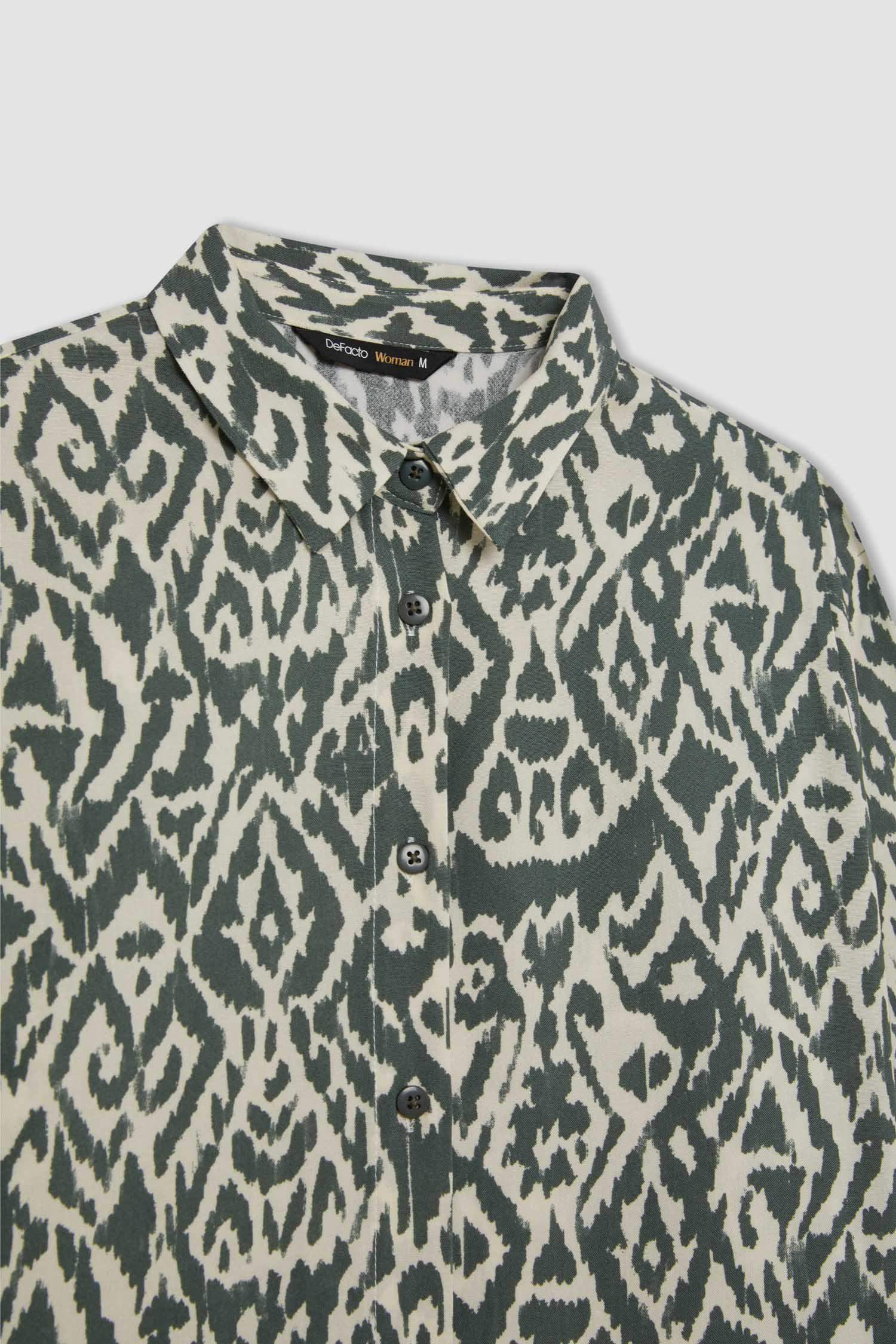 Loose Fit Gömlek Yaka Desenli Uzun Kollu Gömlek Tunik