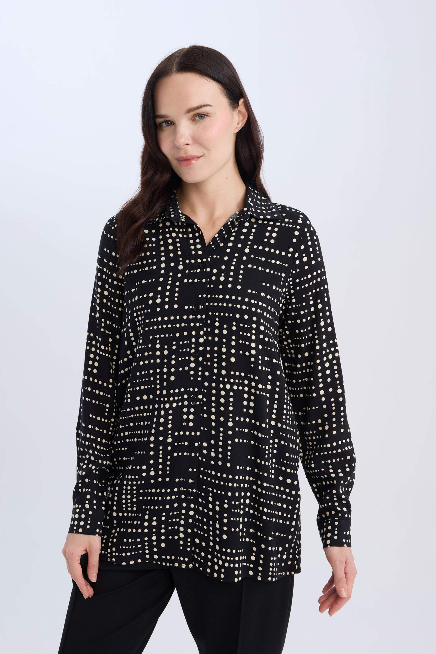 Loose Fit Desenli Uzun Kollu Gömlek Tunik