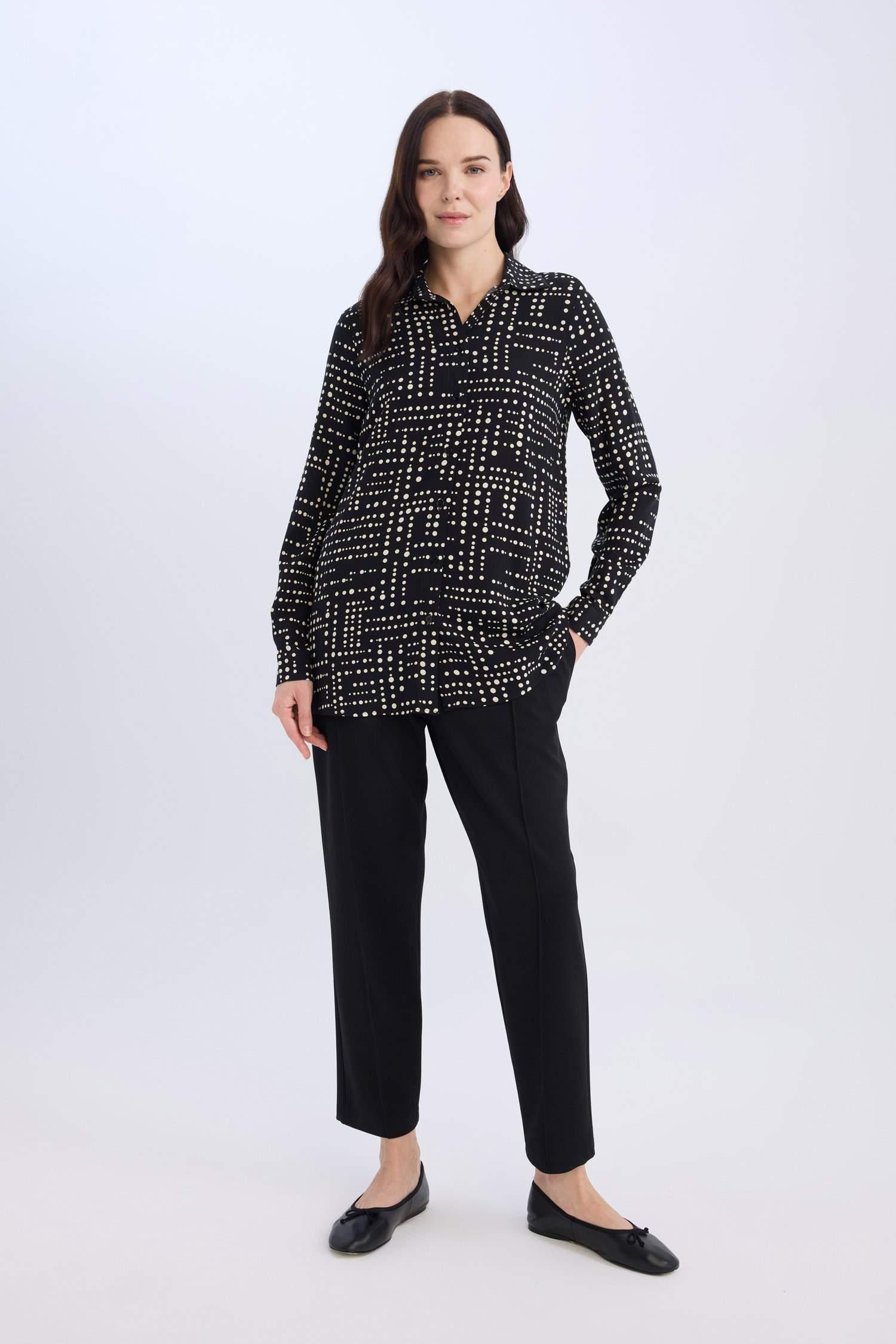 Loose Fit Desenli Uzun Kollu Gömlek Tunik