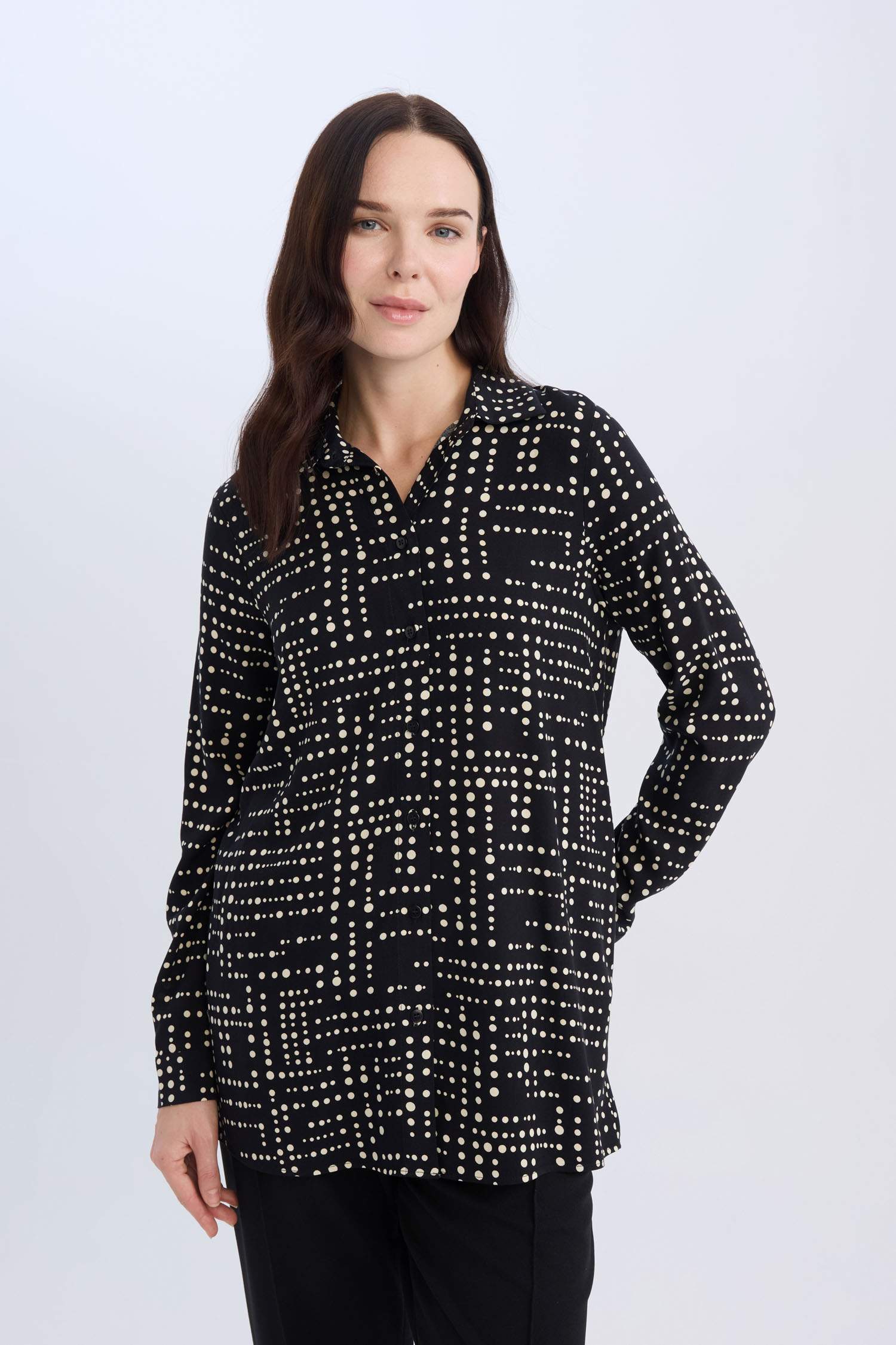 Loose Fit Desenli Uzun Kollu Gömlek Tunik