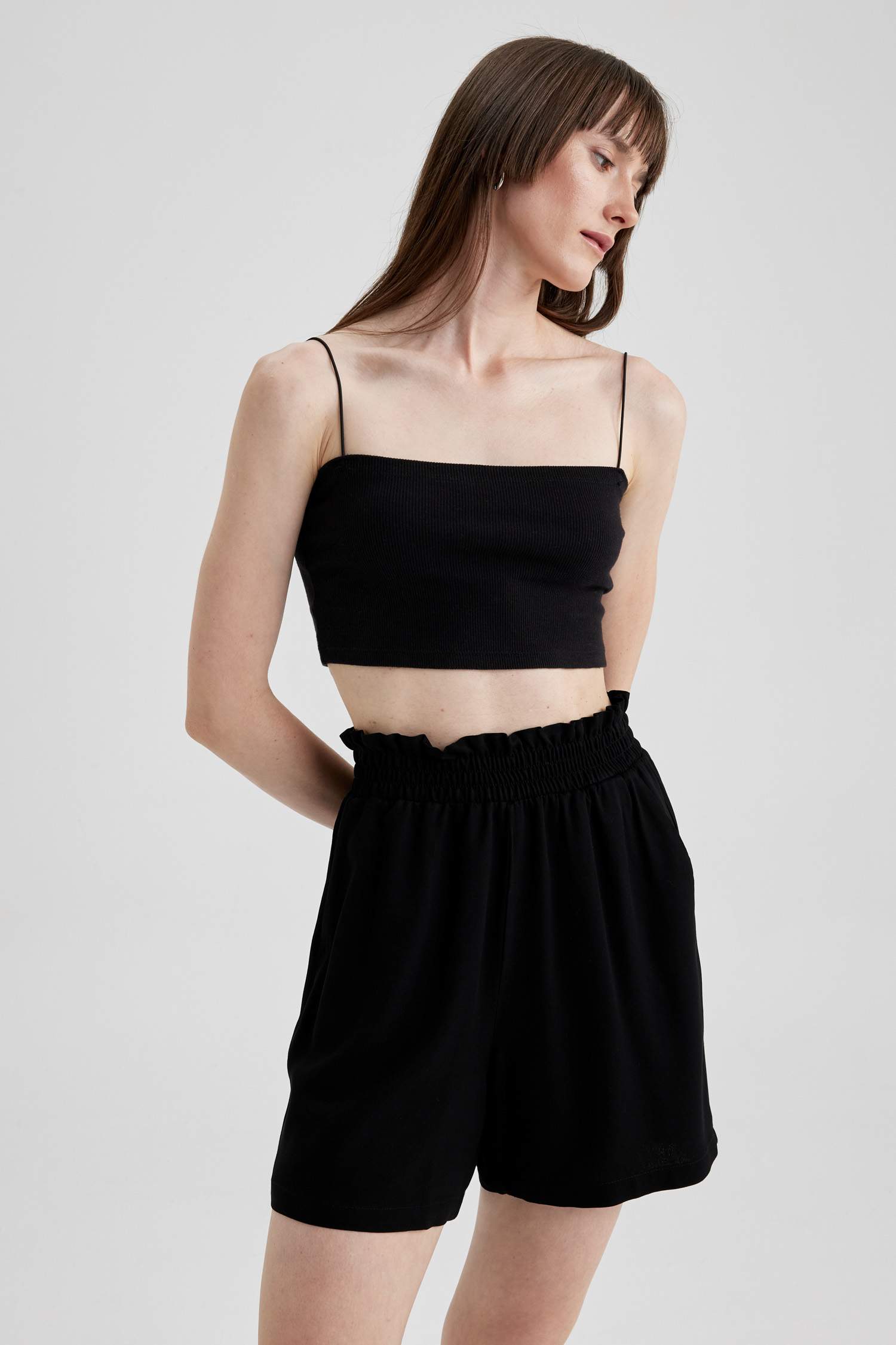 Paperbag Fit Viscose High Waist Wide Leg Shorts