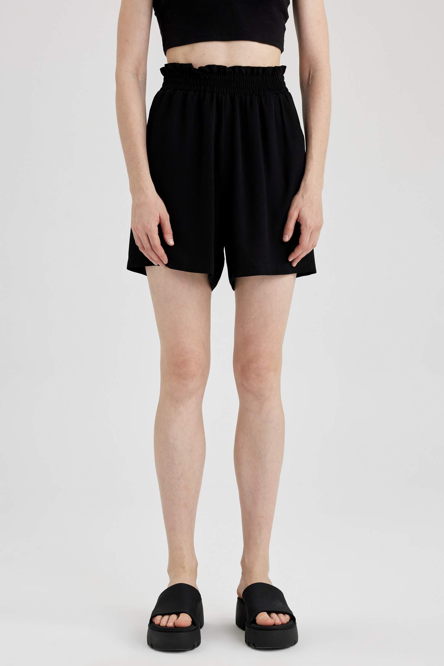 Paperbag Fit Viscose High Waist Wide Leg Shorts