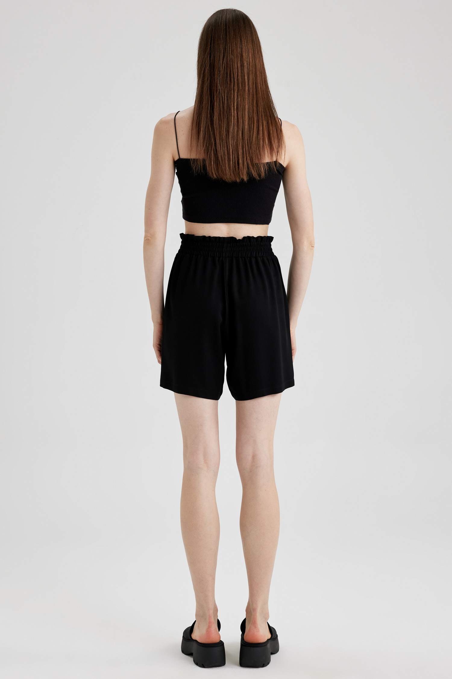 Paperbag Fit Viscose High Waist Wide Leg Shorts