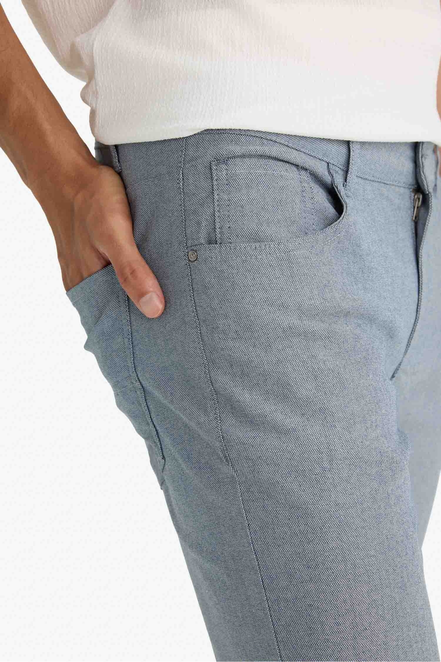 Yazlık Chino Kanvas Dokulu Pantolon Slim Fit Dar Kesim Cepli Dar Paça