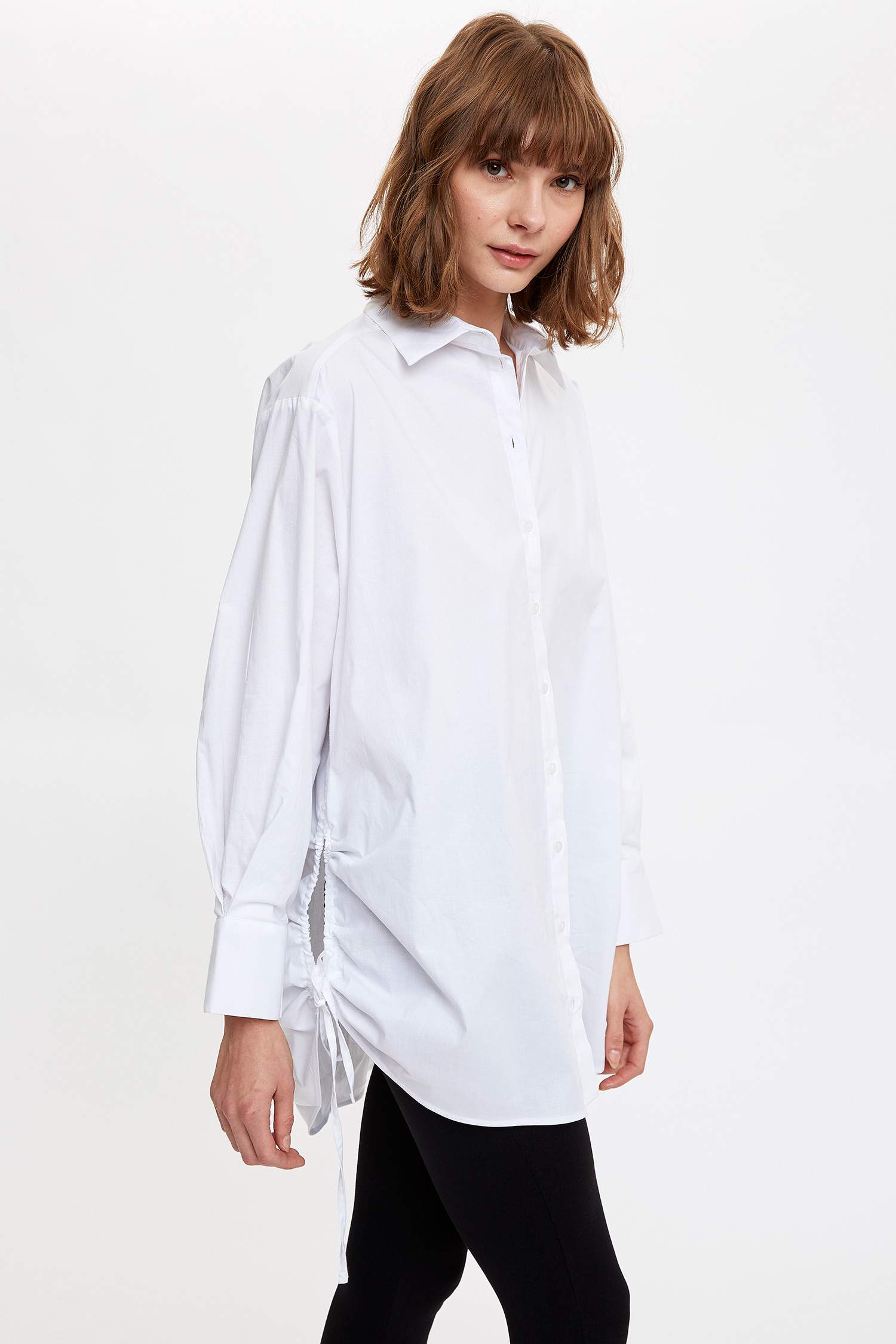 White WOMAN Oversize Balloon Sleeves Long Shirt 1525741 | DeFacto