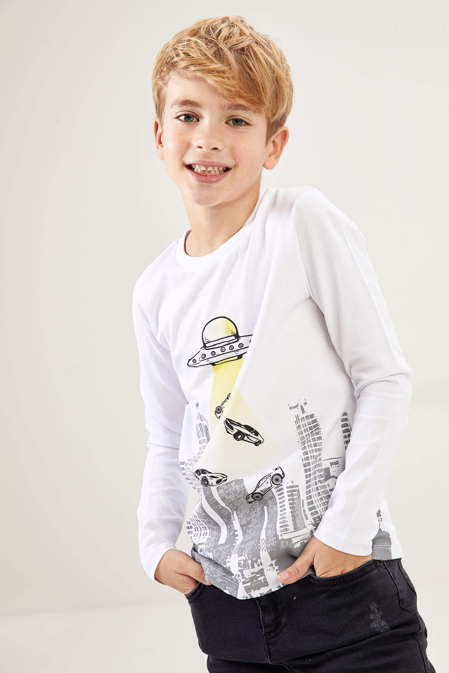 White BOYS & TEENS Boy Long Sleeve Football Printed Knitted T Shirt ...