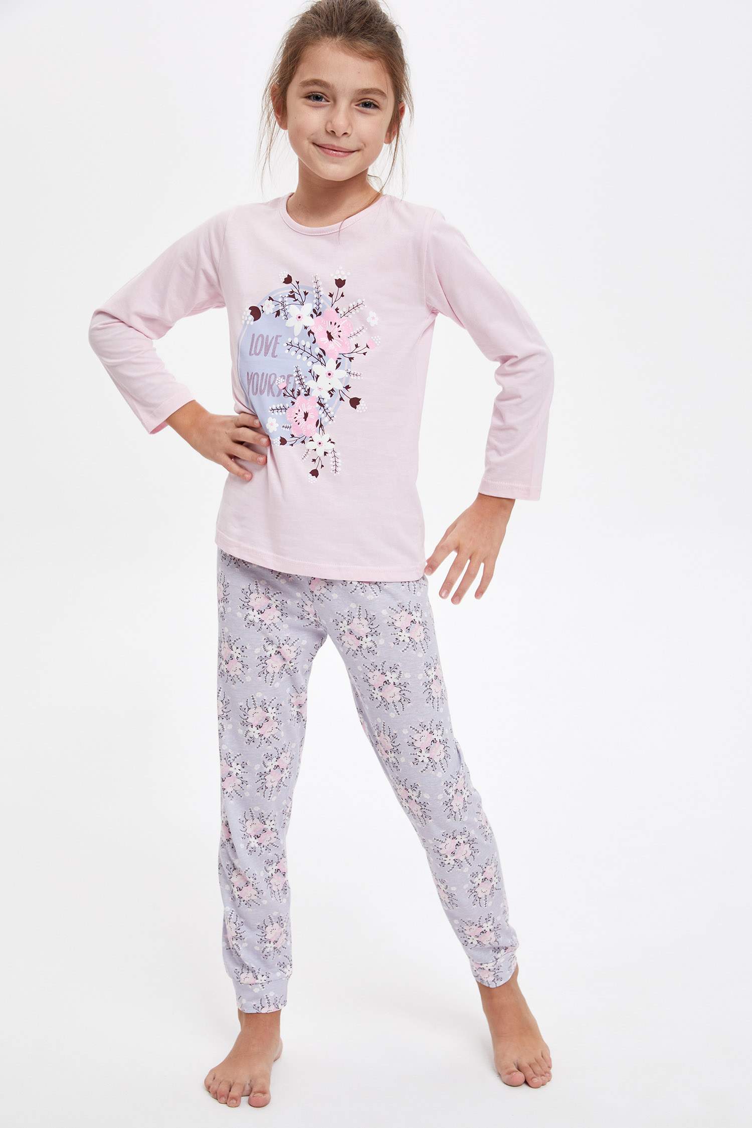 Pembe Kız Çocuk Genç Kız Kız Çocuk Baskılı Pijama Takım 1533153 DeFacto