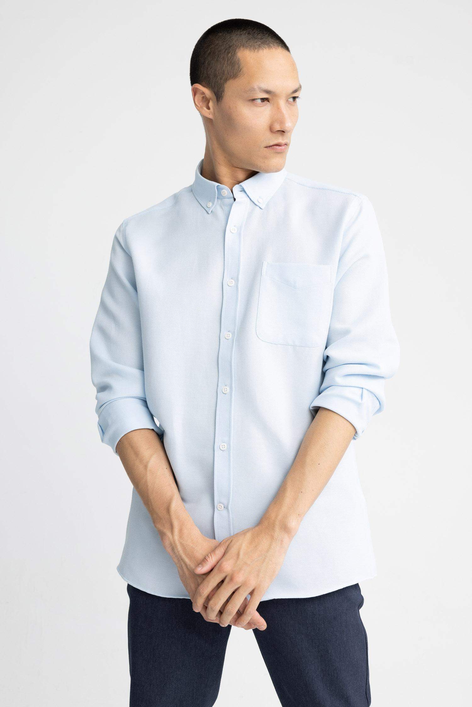 түймелі поло жағасы Ұзын жеңді көйлек