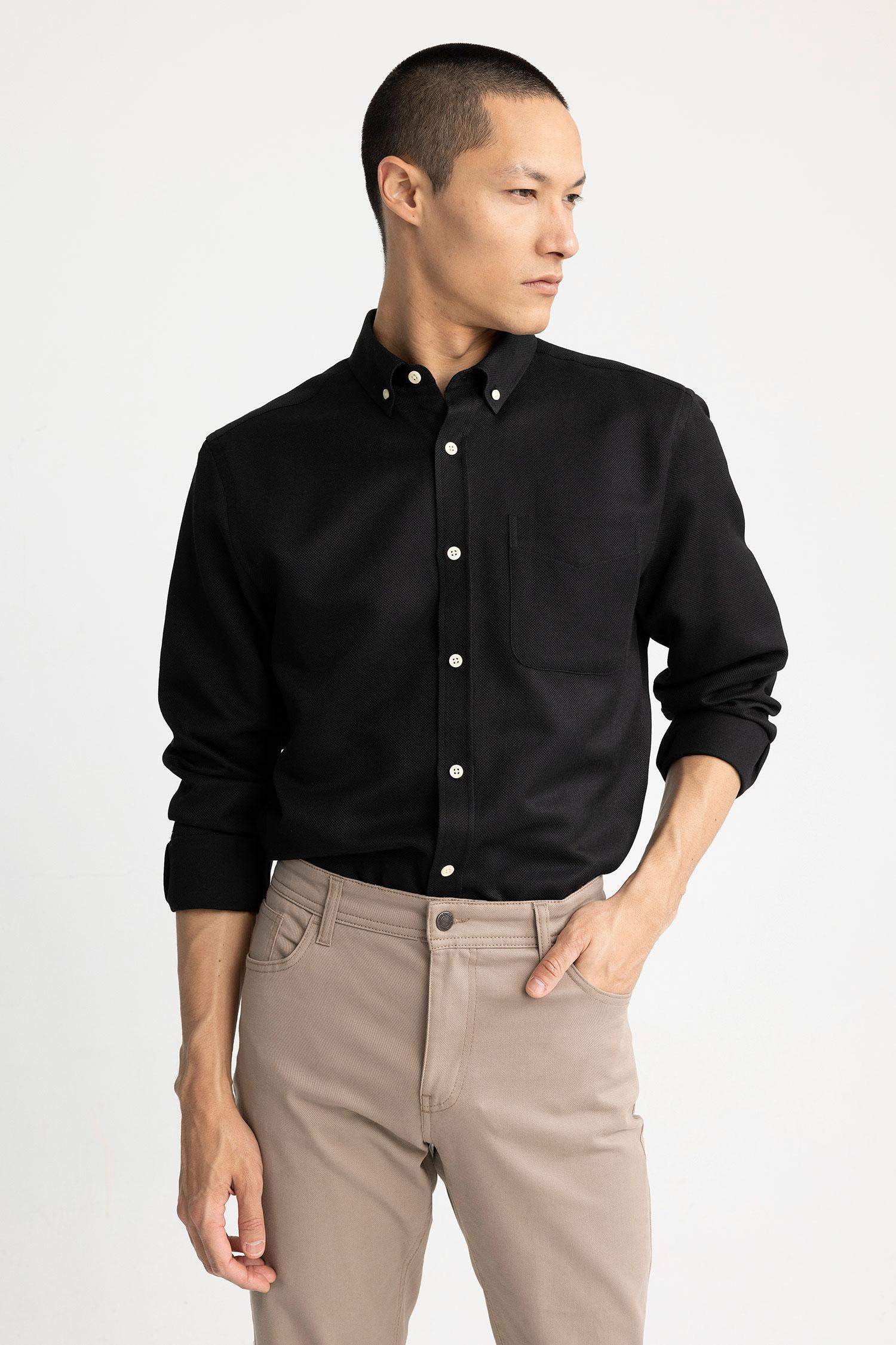 түймелі поло жағасы Ұзын жеңді көйлек