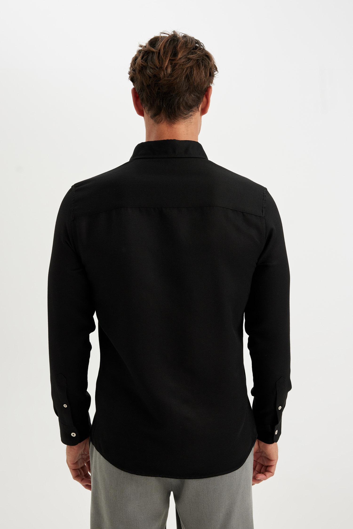 DeFacto Slim Fit Polo Yaka Uzun Kollu Gömlek görsel 6