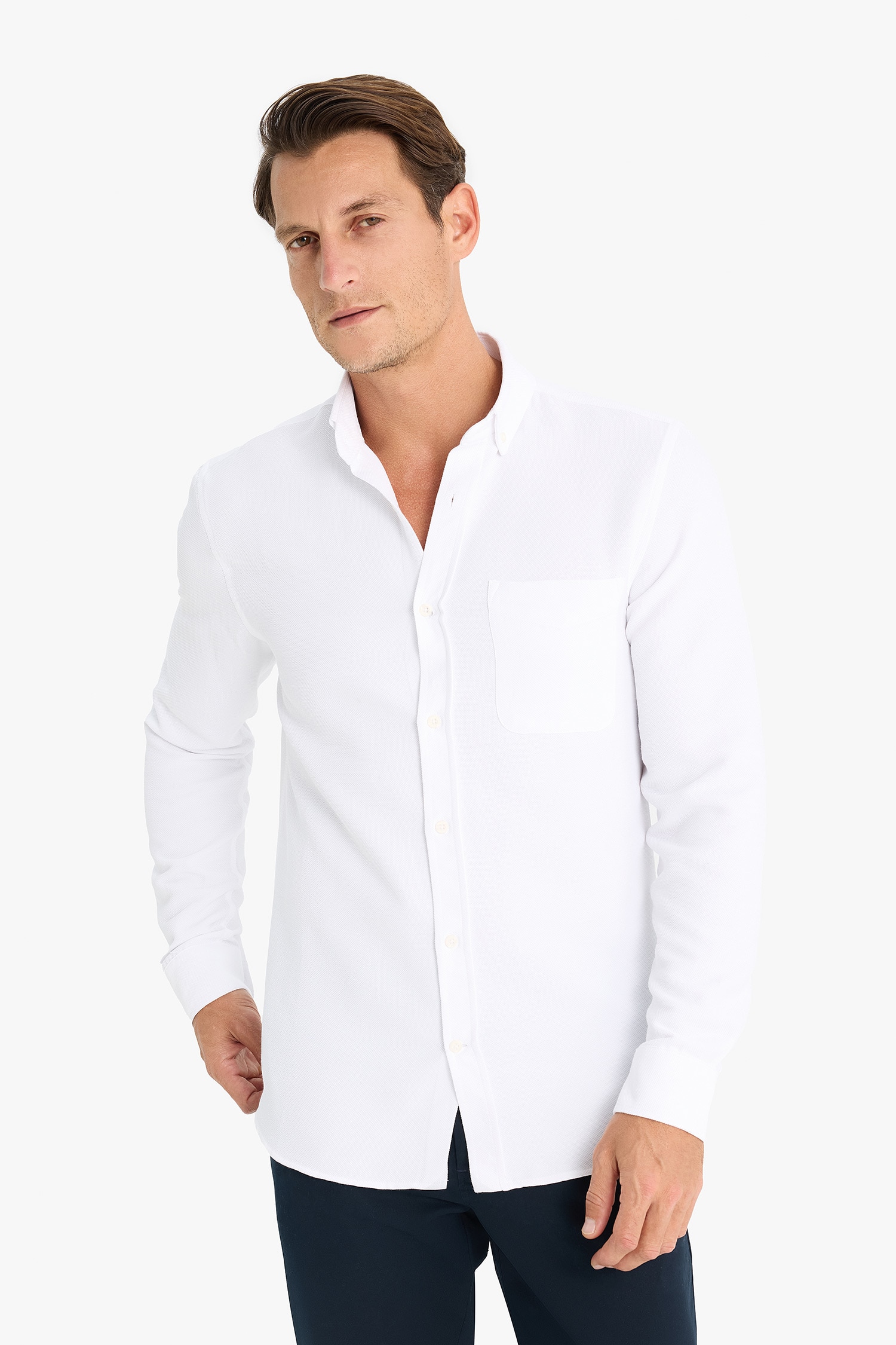 DeFacto Slim Fit Polo Yaka Uzun Kollu Gömlek görsel 3