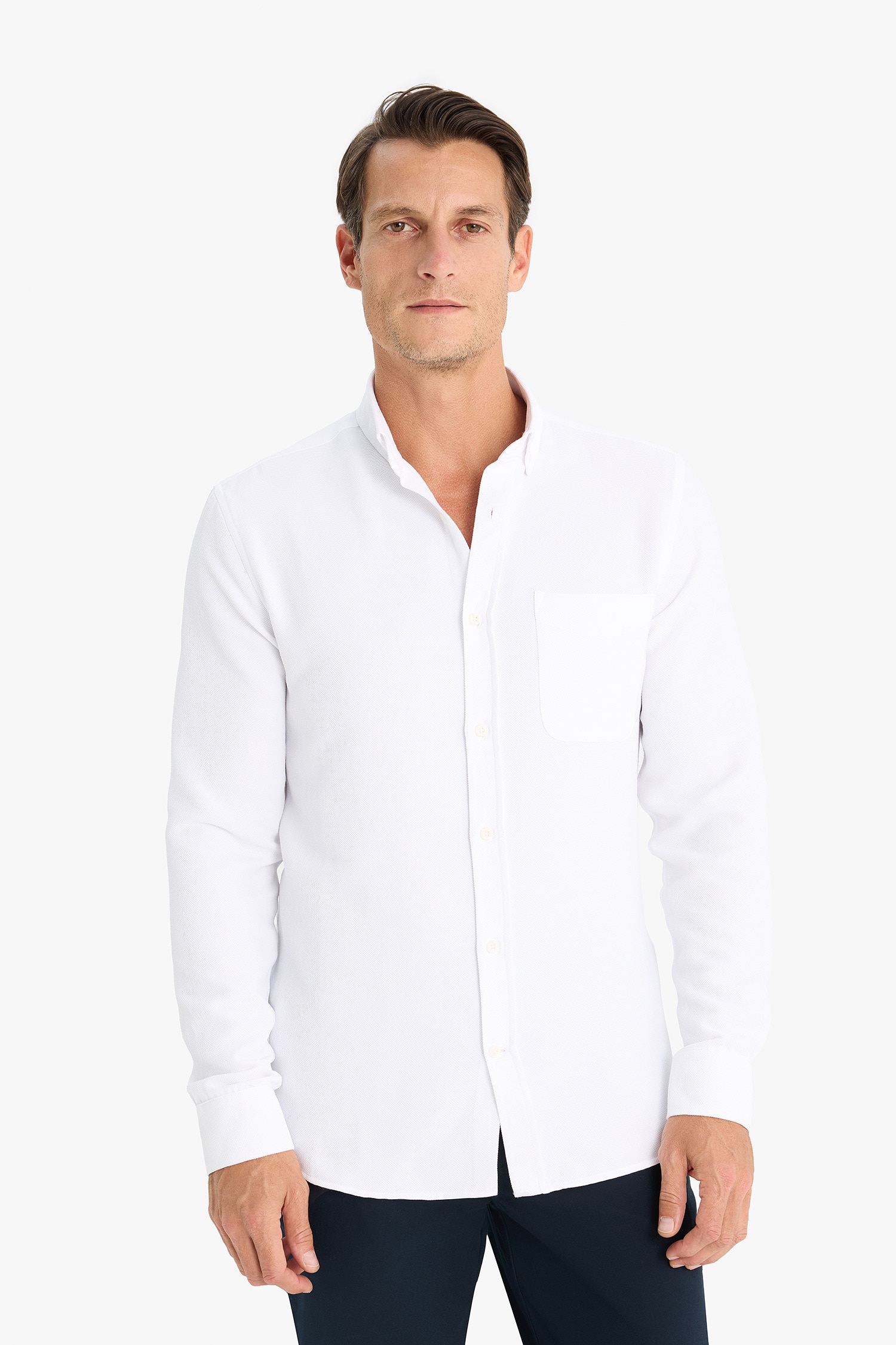 DeFacto Slim Fit Polo Yaka Uzun Kollu Gömlek görsel 4