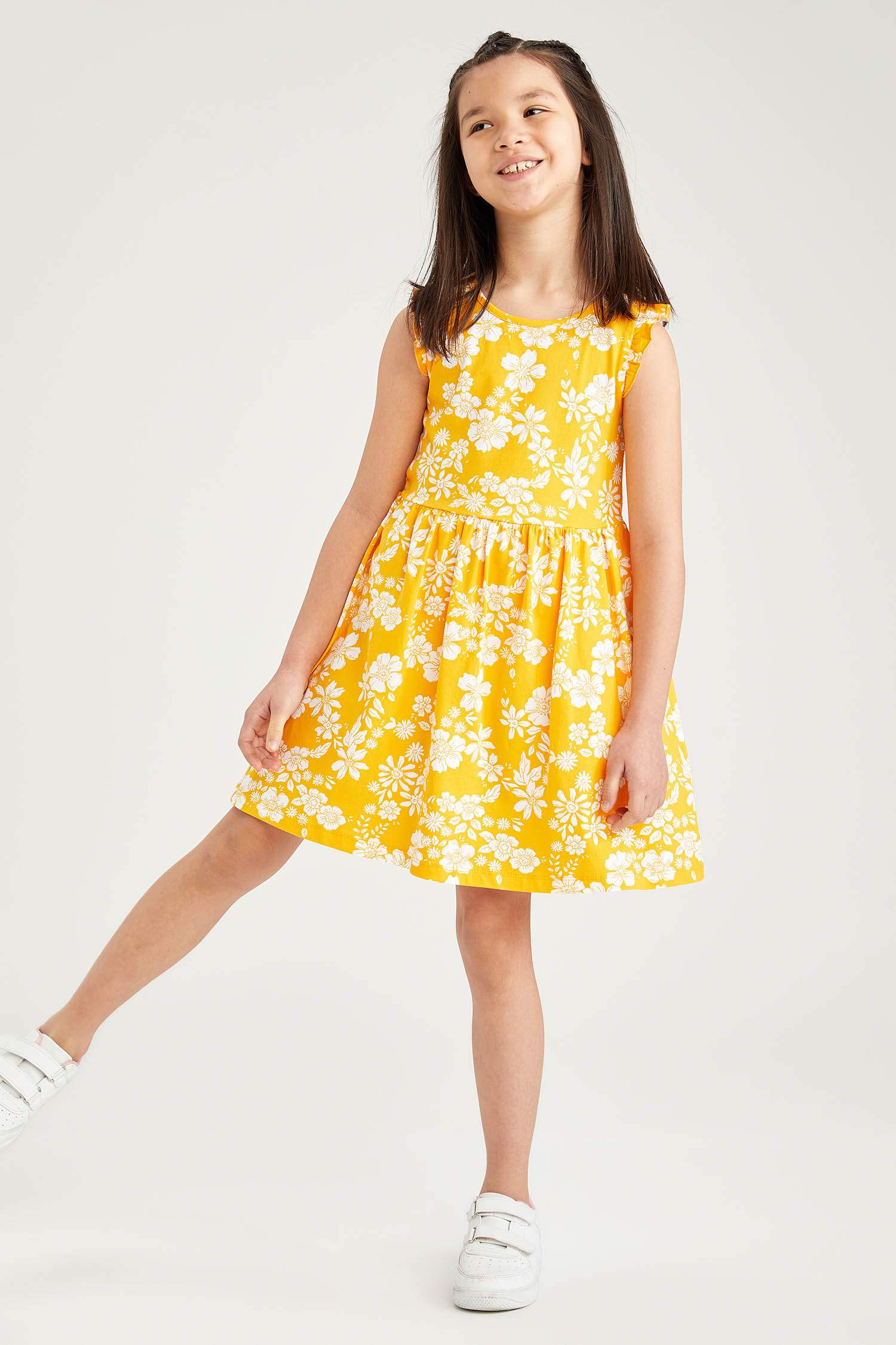 Yellow Girls & Teens Girl Regular Fit Knitted Butterfly Print Dress ...