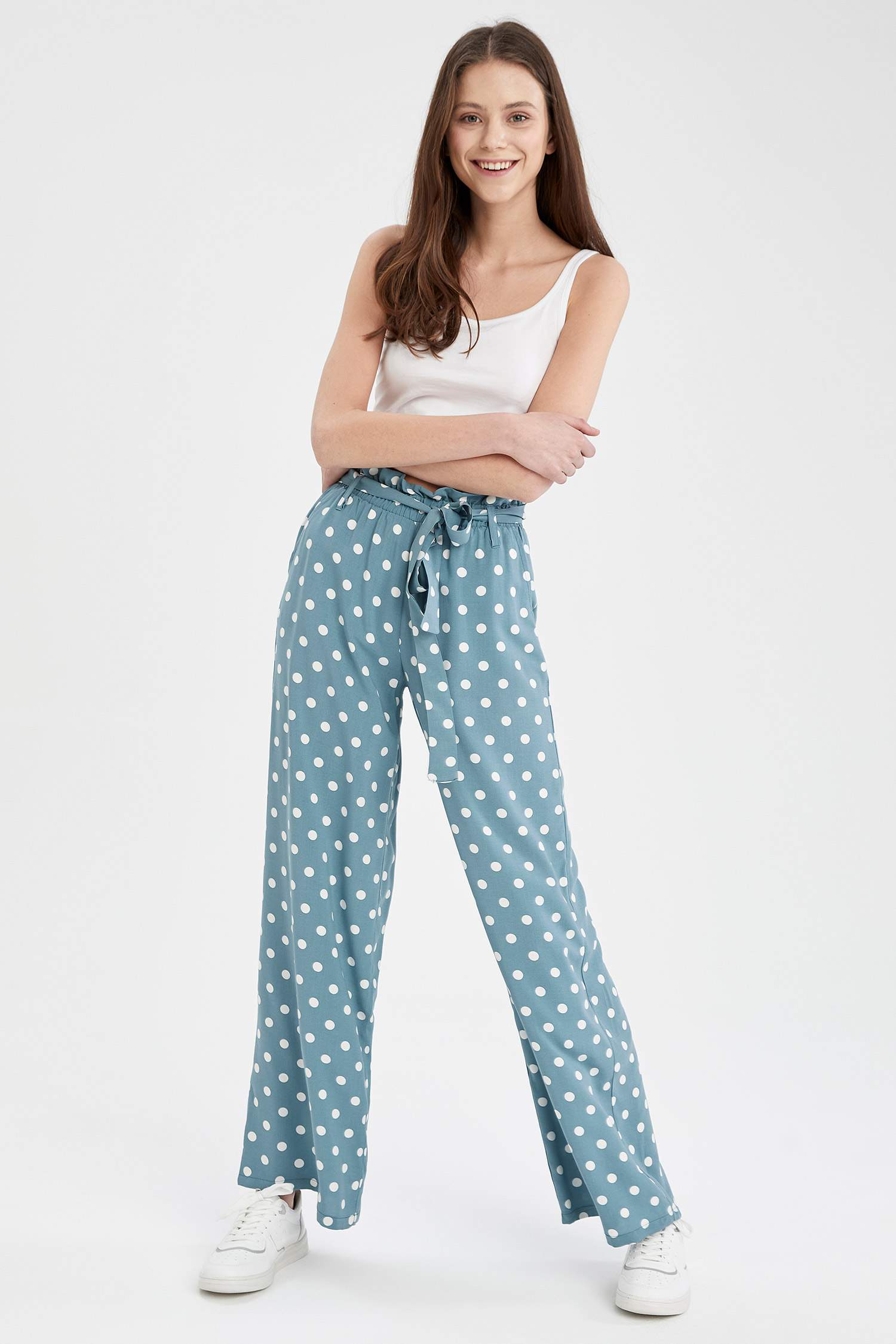 polka dot high waisted trousers