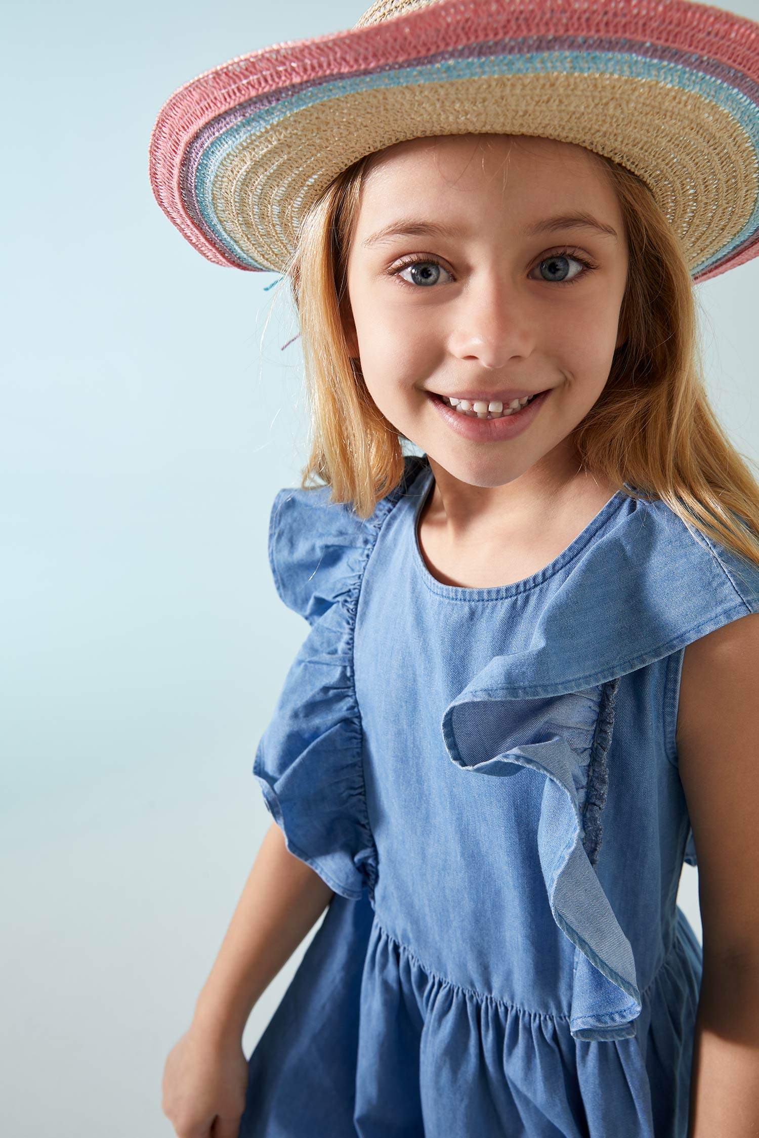 Blue GIRLS & TEENS Girl Ruffle Sleeve Denim Dress 1755121 | DeFacto