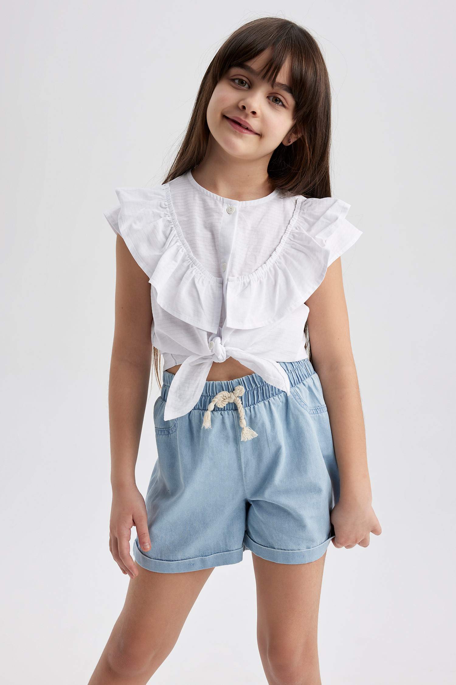 Short en Jean à taille élastique pour Fille