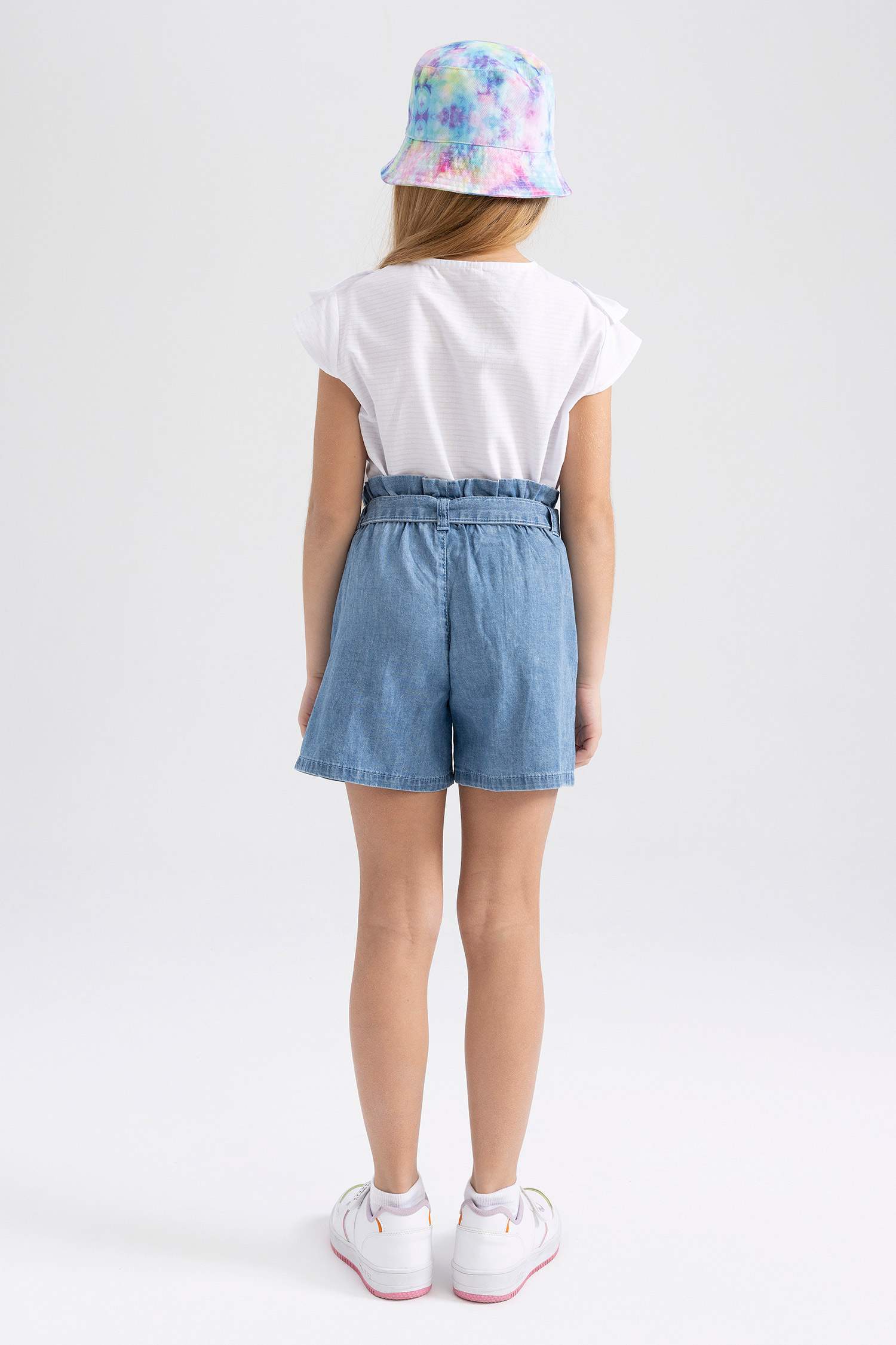 Джинсовые шорты папербаг с поясом для девочек