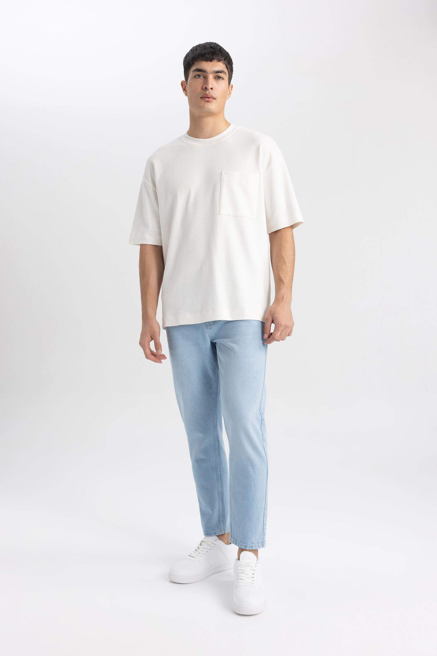 تيشيرت اوفر سايز قطن بيزك بريميوم وياخة مستديرة