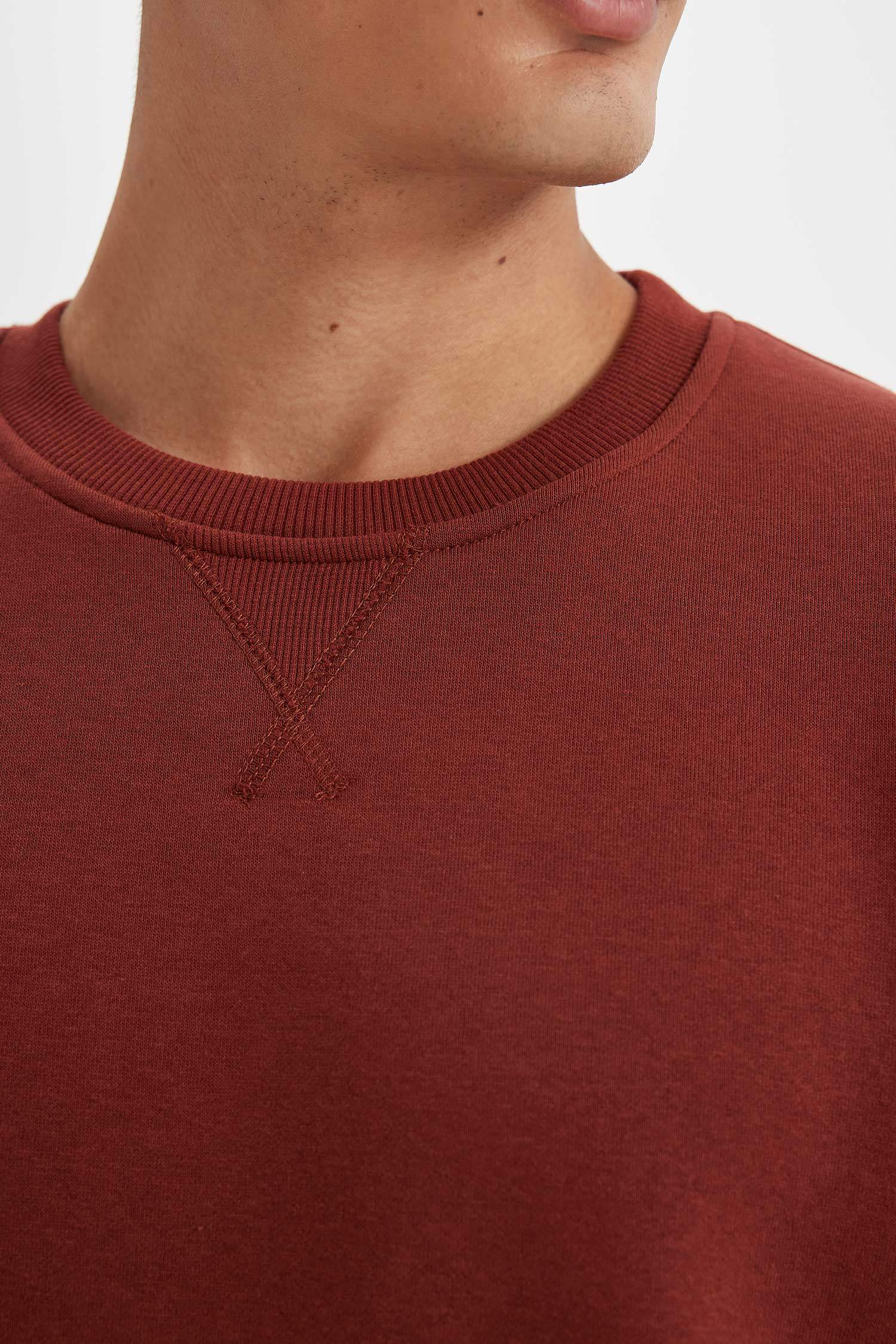 Regular Fit Bisiklet Yaka Kalın Basic Düz Sweatshirt