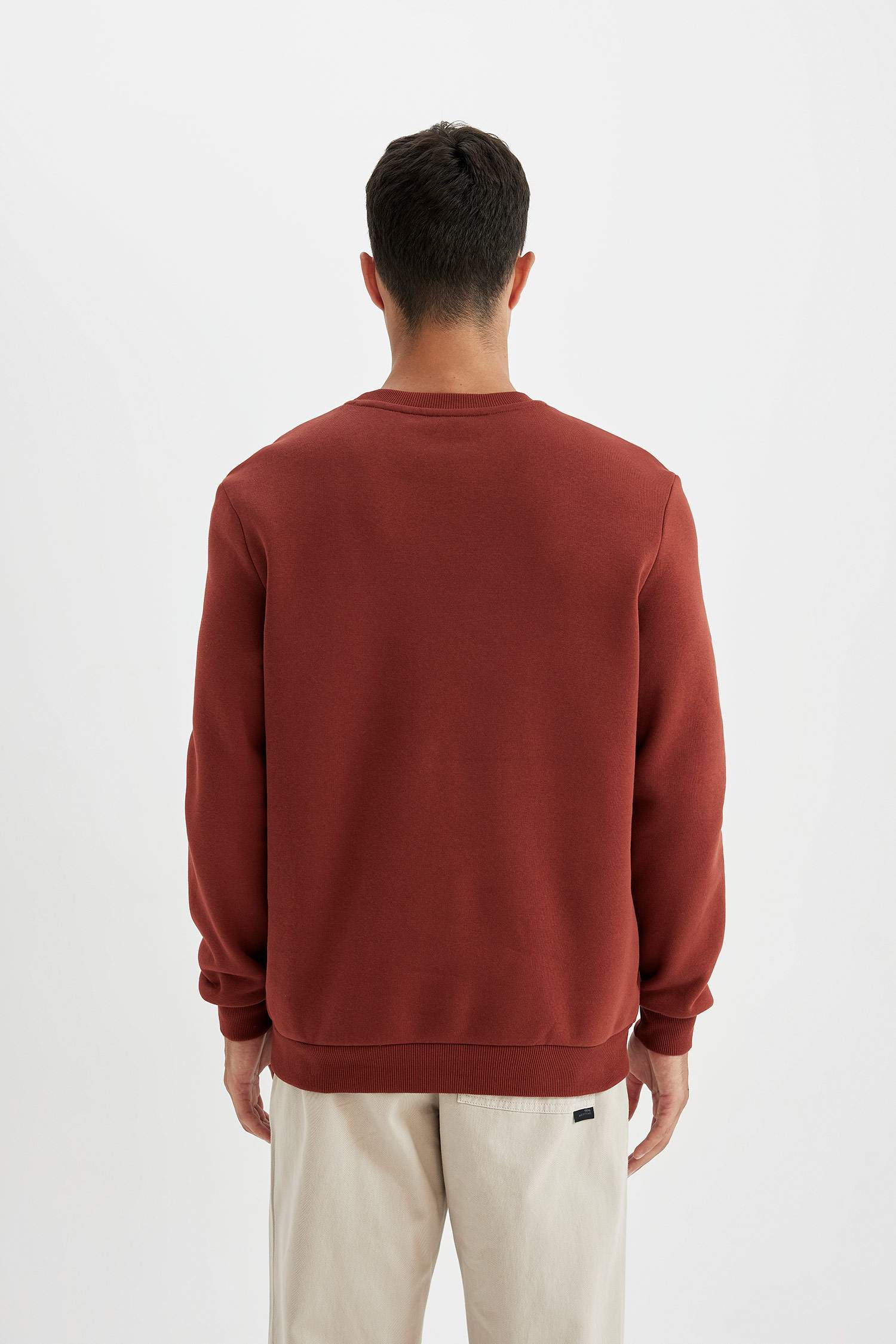 Regular Fit Bisiklet Yaka Kalın Basic Düz Sweatshirt