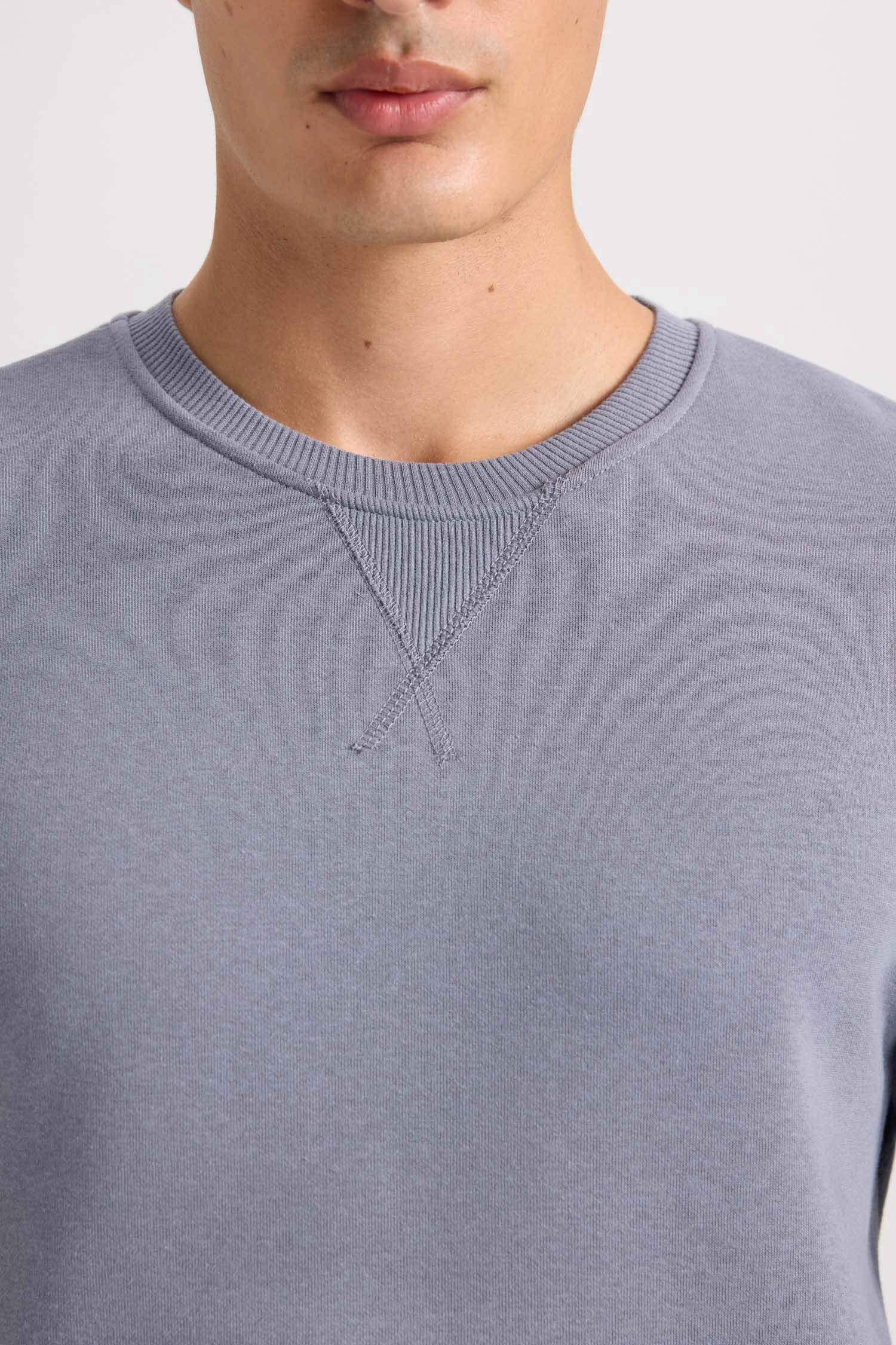 Regular Fit Bisiklet Yaka Kalın Basic Düz Sweatshirt