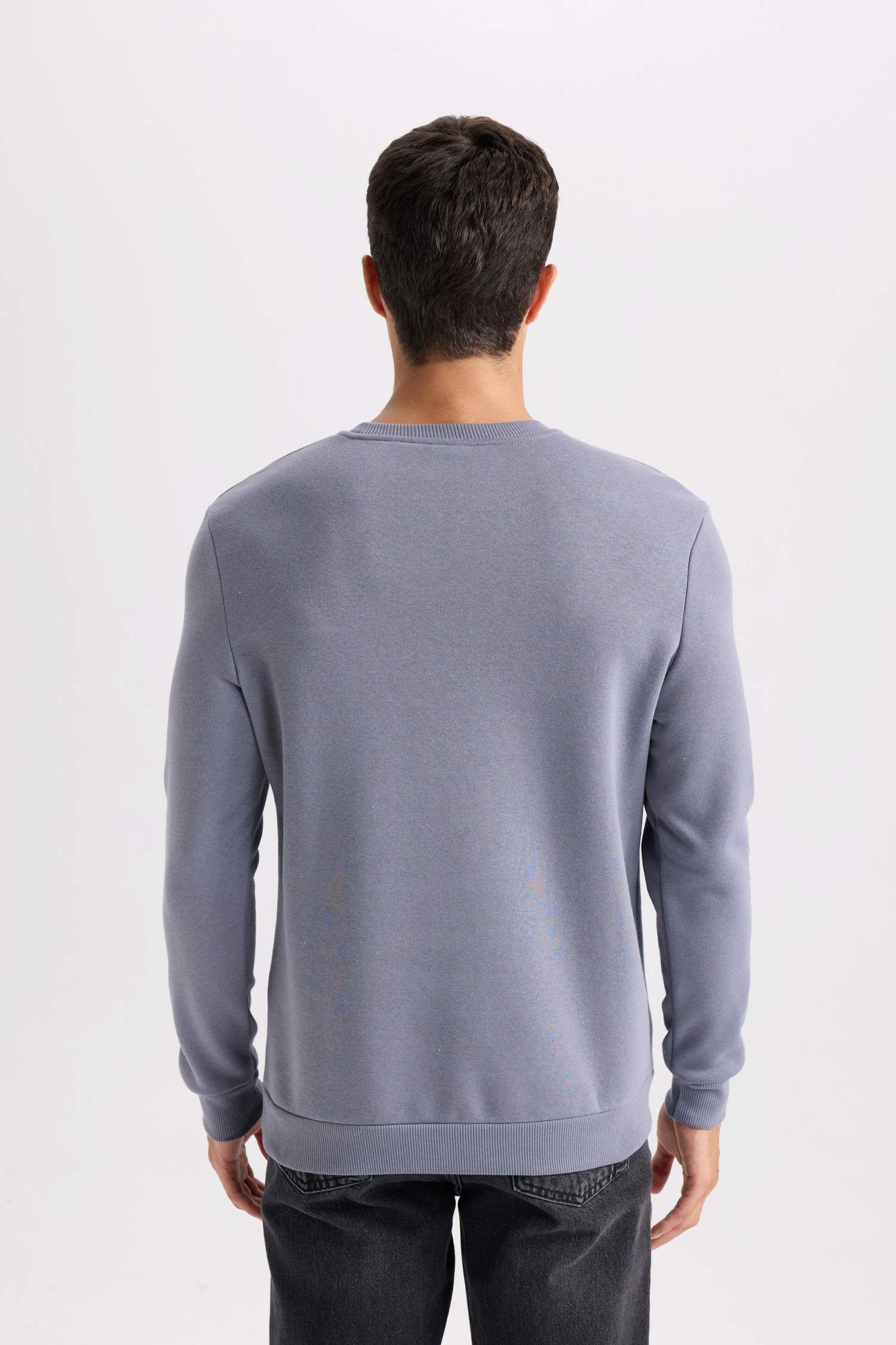 Regular Fit Bisiklet Yaka Kalın Basic Düz Sweatshirt