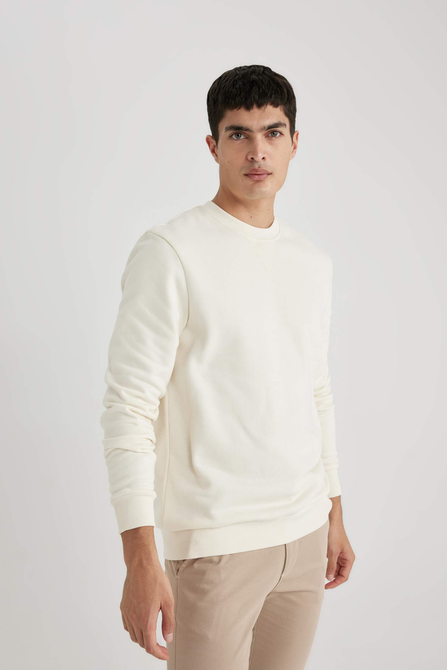 Regular Fit Bisiklet Yaka Kalın Basic Düz Sweatshirt