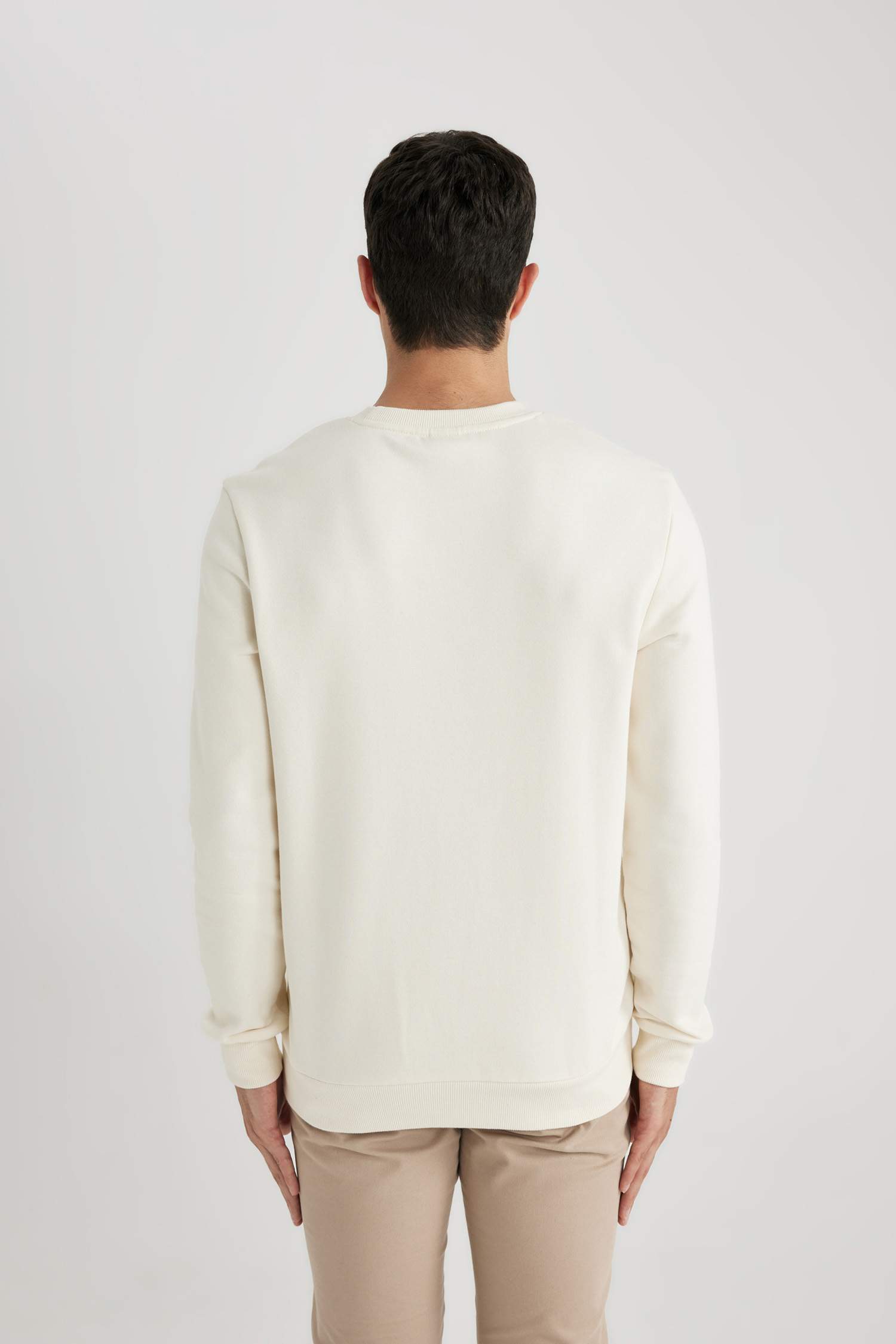 Regular Fit Bisiklet Yaka Kalın Basic Düz Sweatshirt