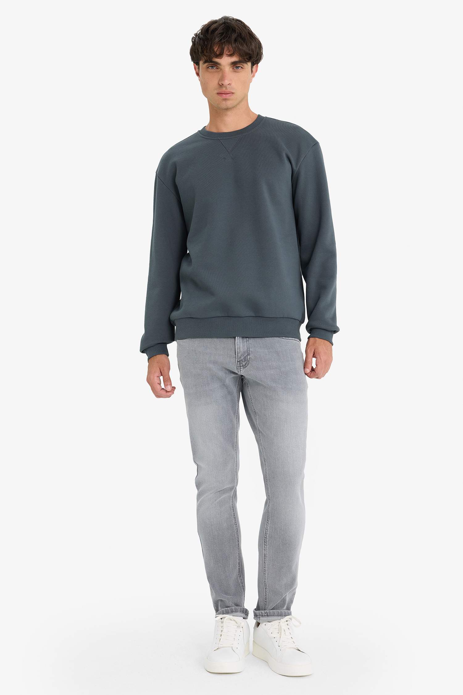 Regular Fit Crew Neck Basic Thick Sweatshirt