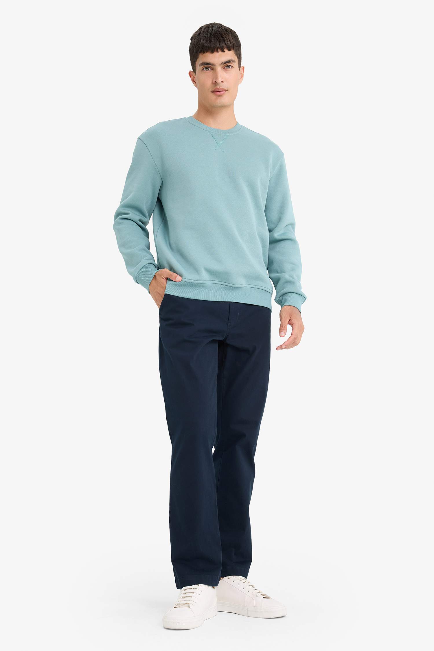 Regular Fit Bisiklet Yaka Basic Düz Kalın Sweatshirt