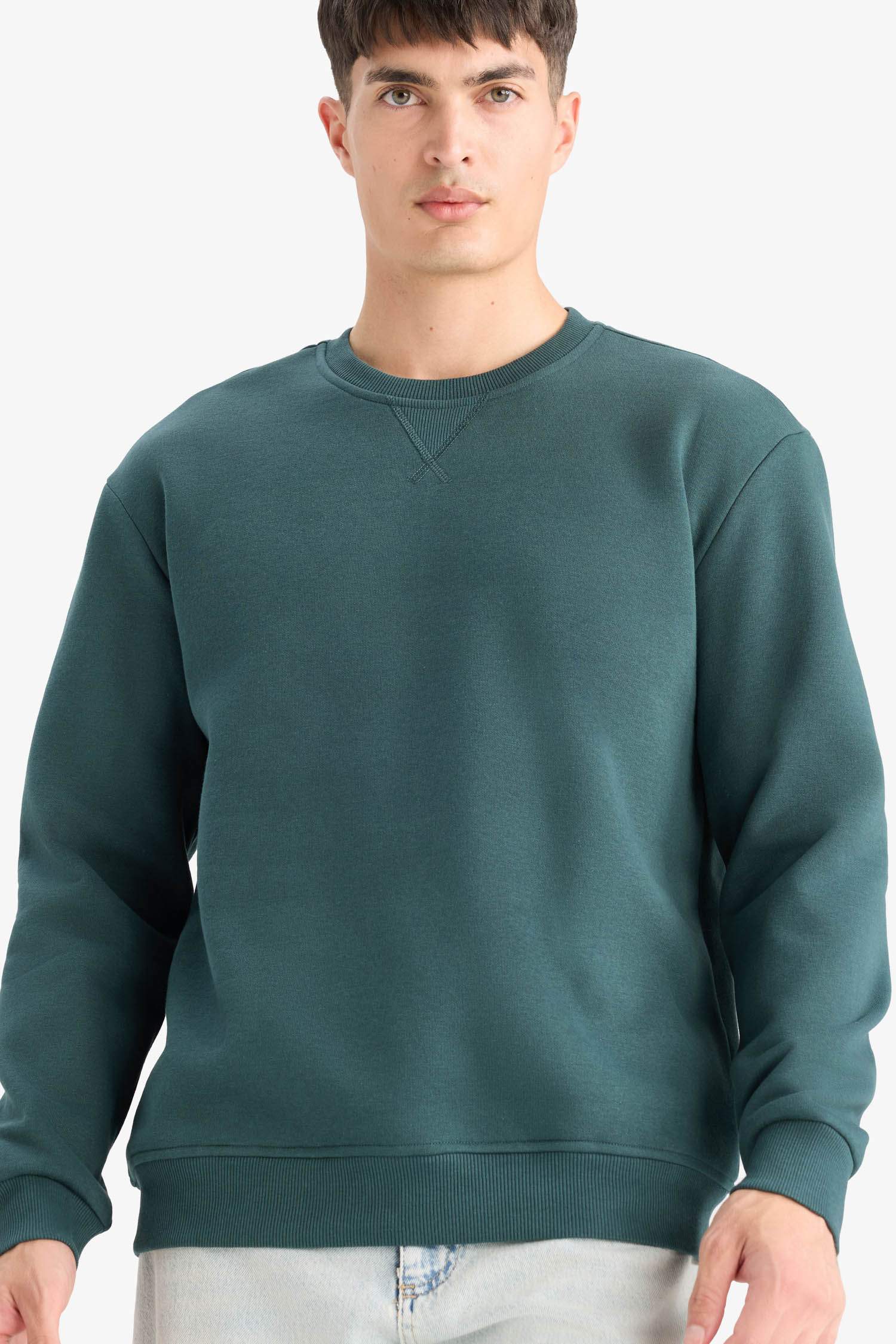 Regular Fit Crew Neck Basic Thick Sweatshirt